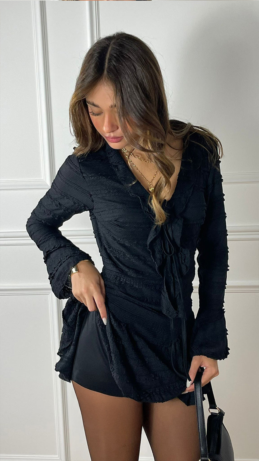 Mini vestito con micro balze