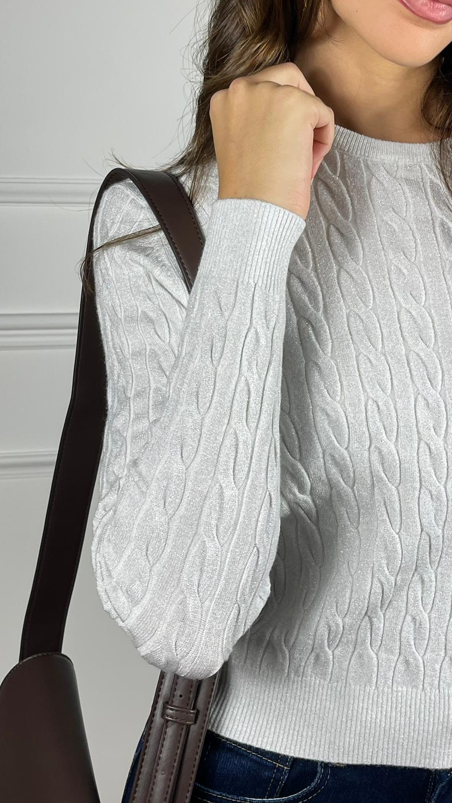 Maglia treccia lurex girocollo