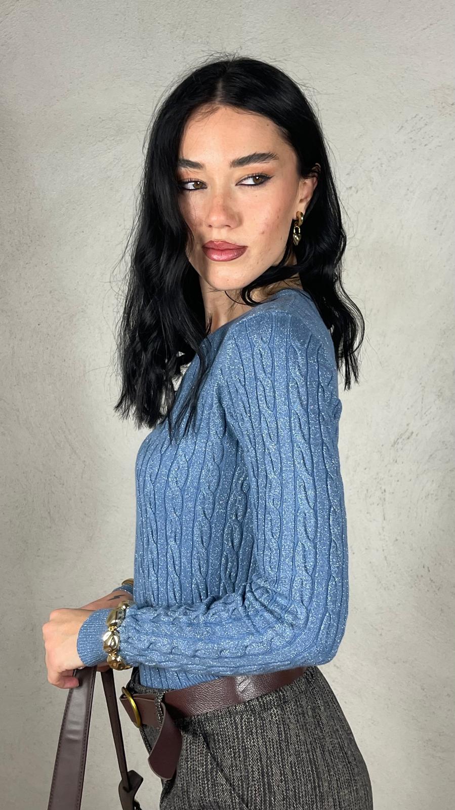 Maglia treccia lurex girocollo