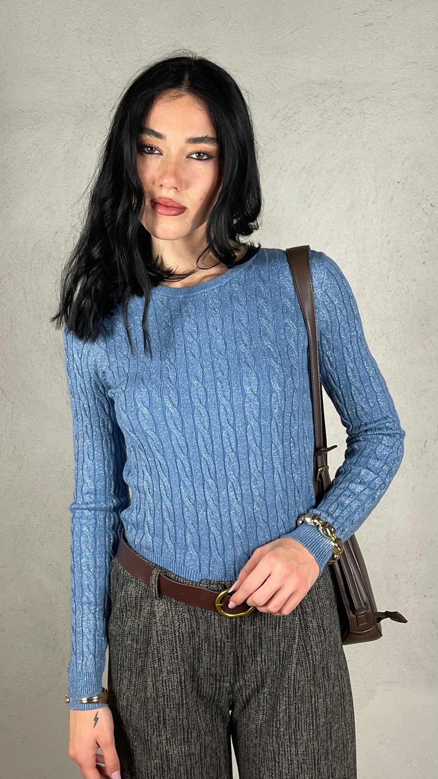 Maglia treccia lurex girocollo