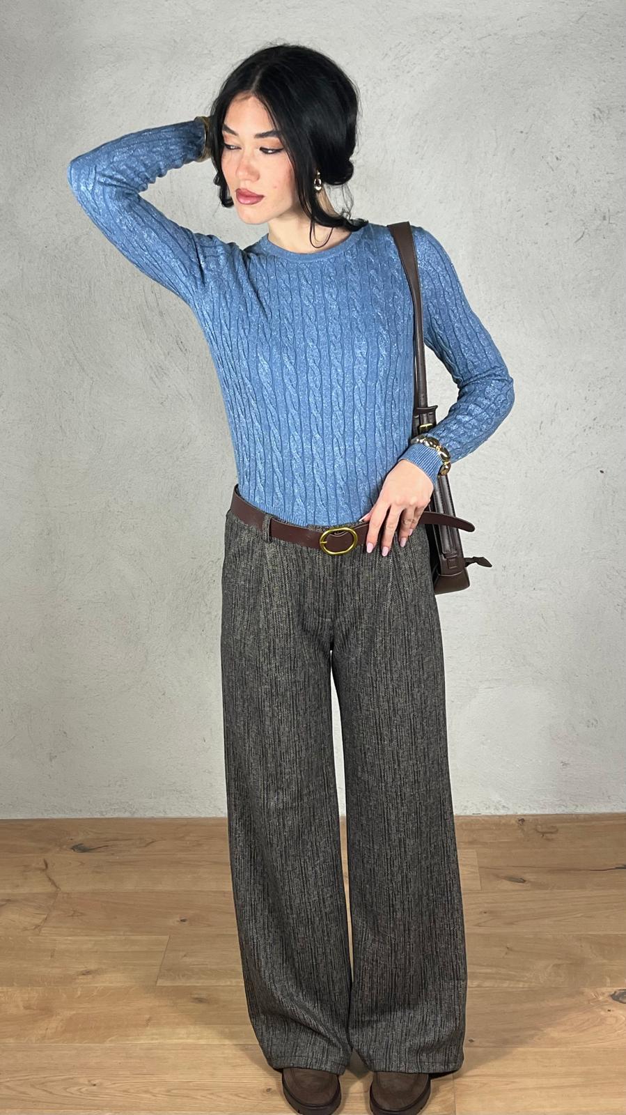 Maglia treccia lurex girocollo