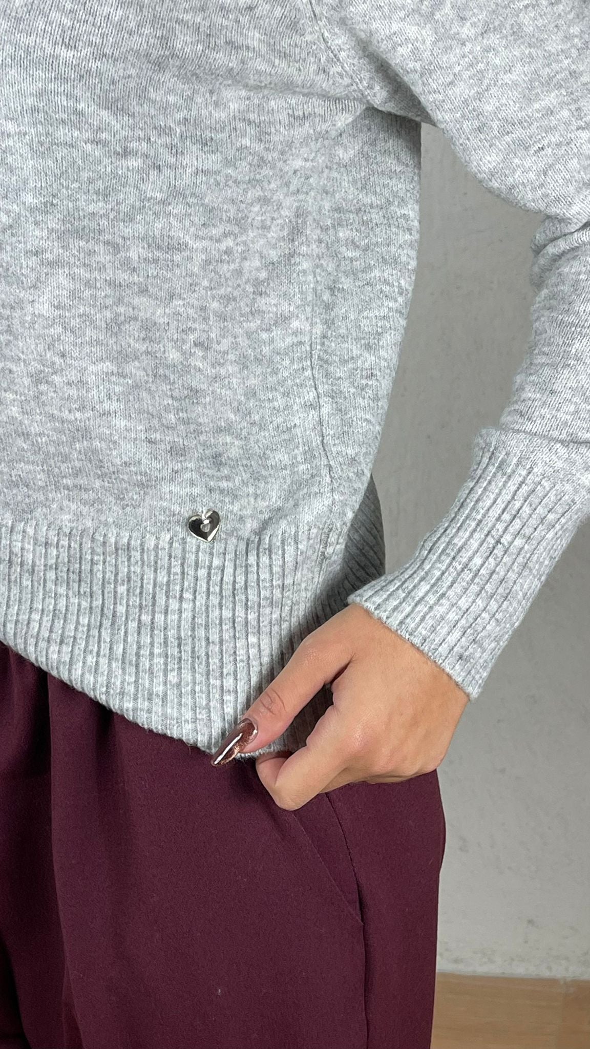 Maglia charms cuore|Colore:Grigio chiaro