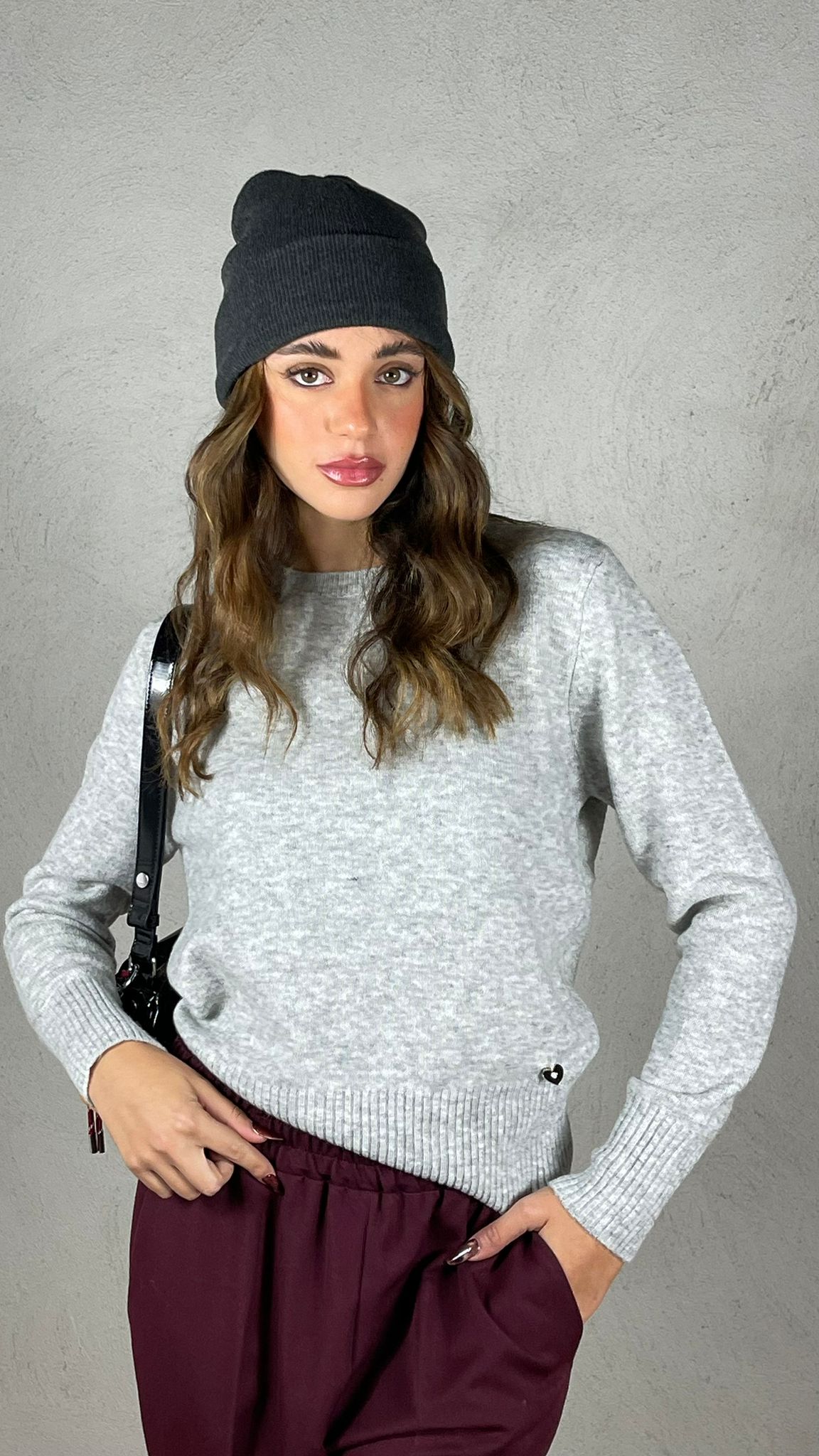 Maglia charms cuore|Colore:Grigio chiaro
