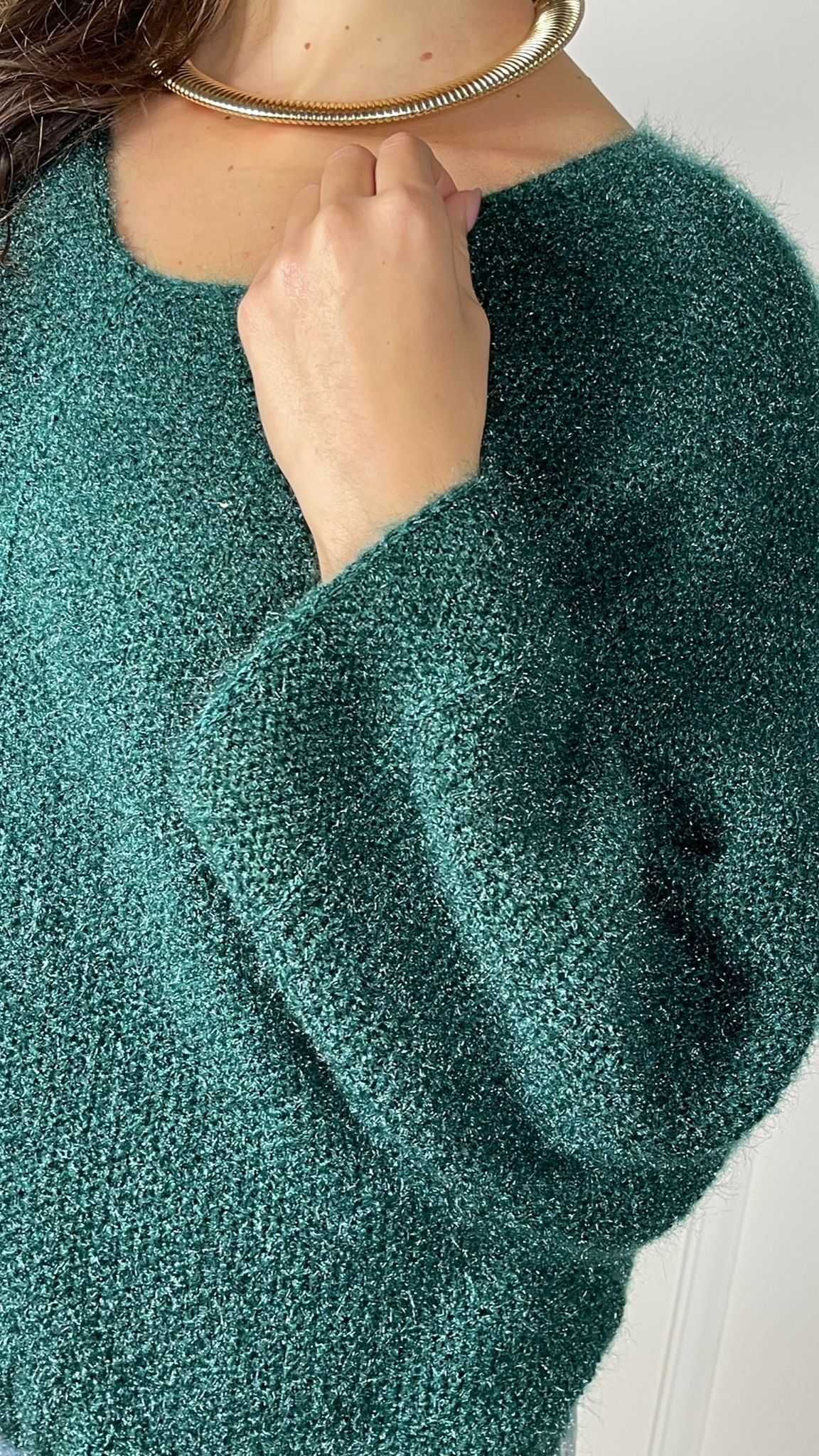 Pullover effetto Mohair scollo V|Colore:Verde bosco
