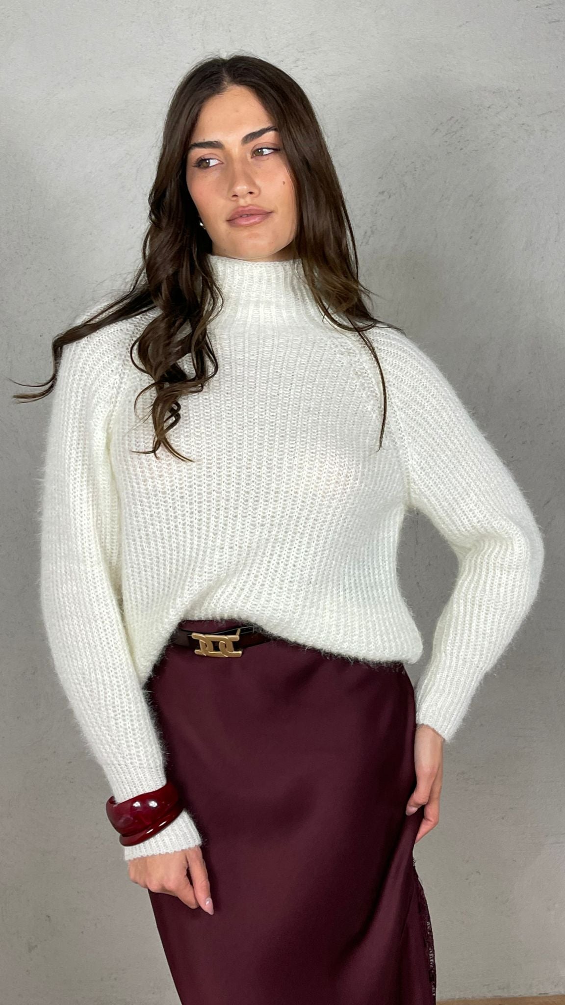 Pullover effetto Mohair collo lupetto