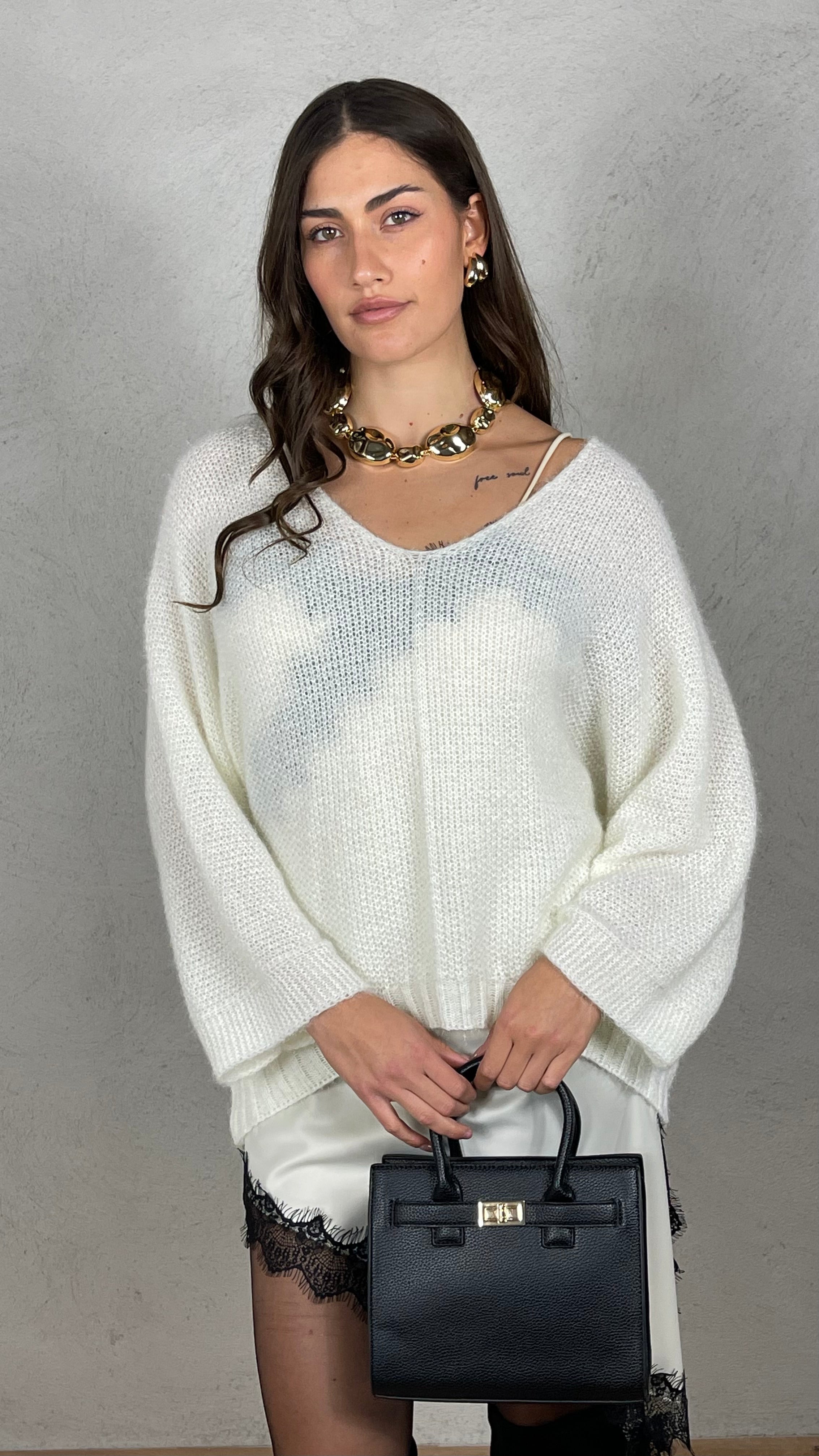 Pullover effetto Mohair scollo V