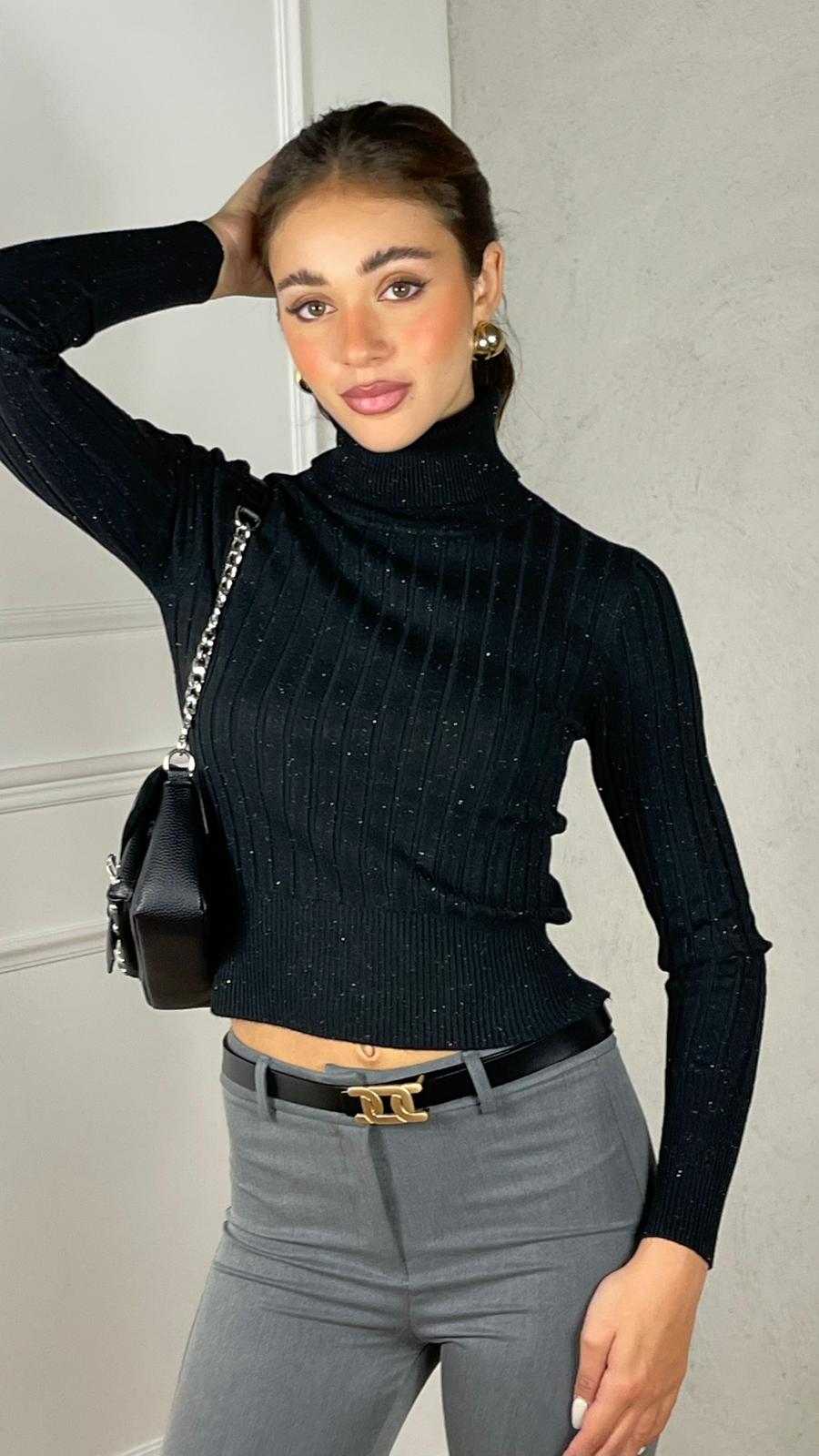 Pullover collo alto lurex