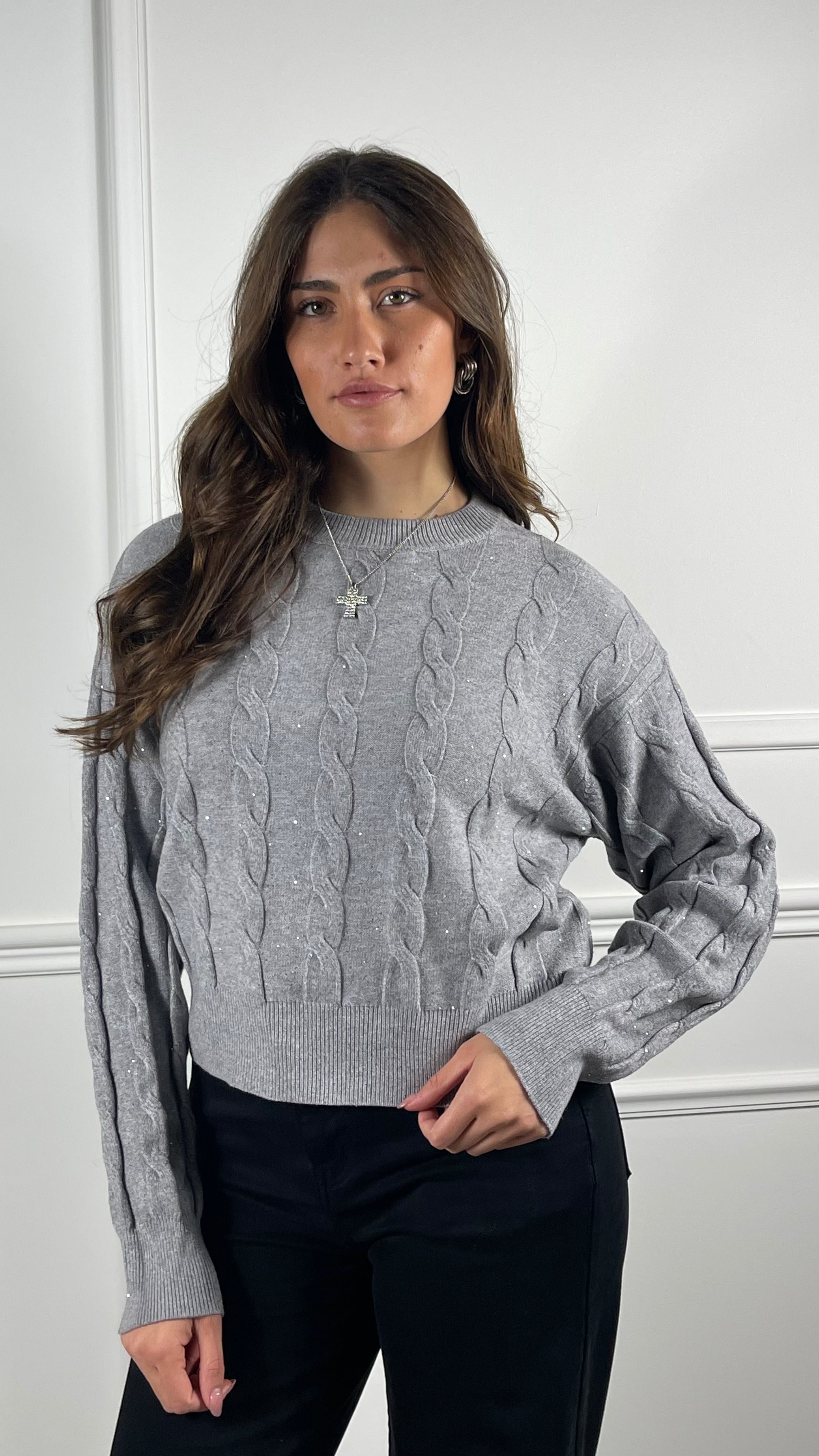 Pullover treccia paillettes
