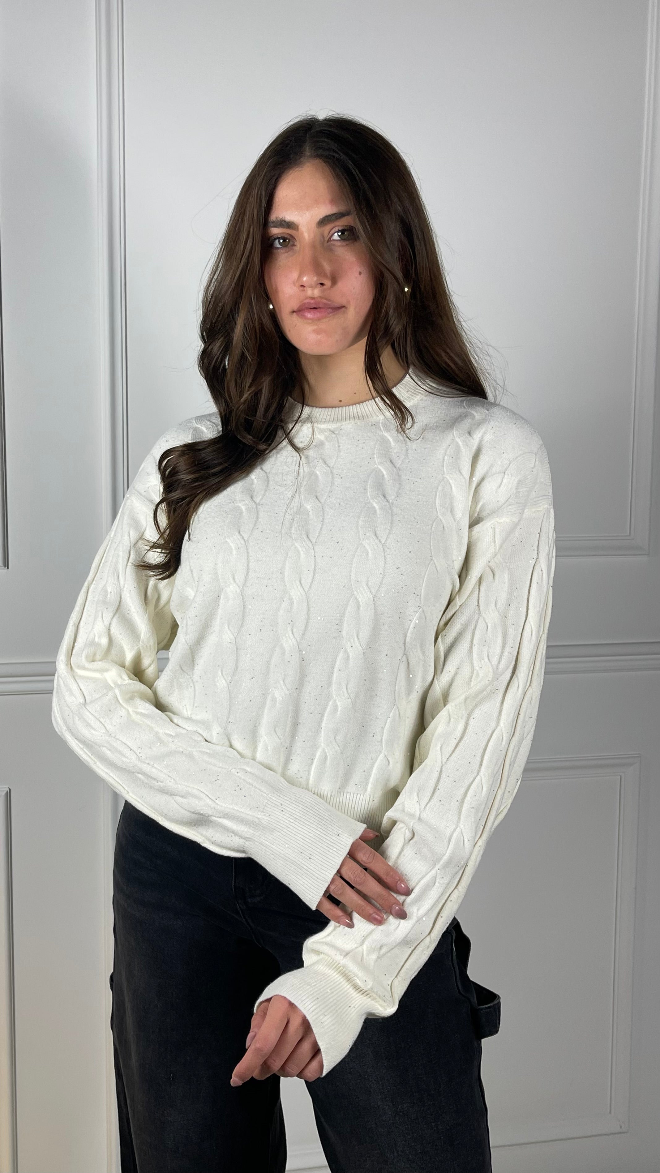 Pullover treccia paillettes