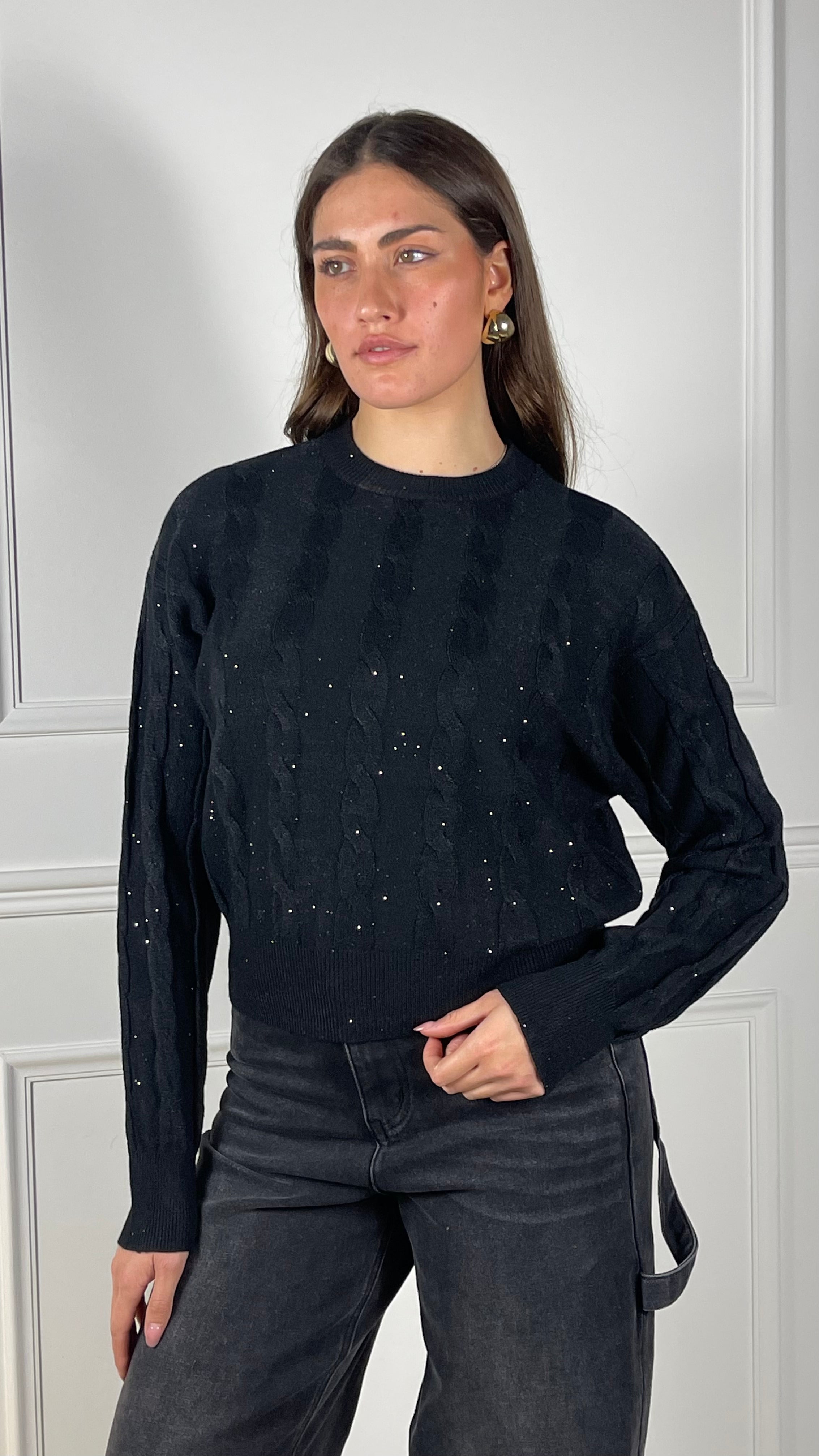 Pullover treccia paillettes