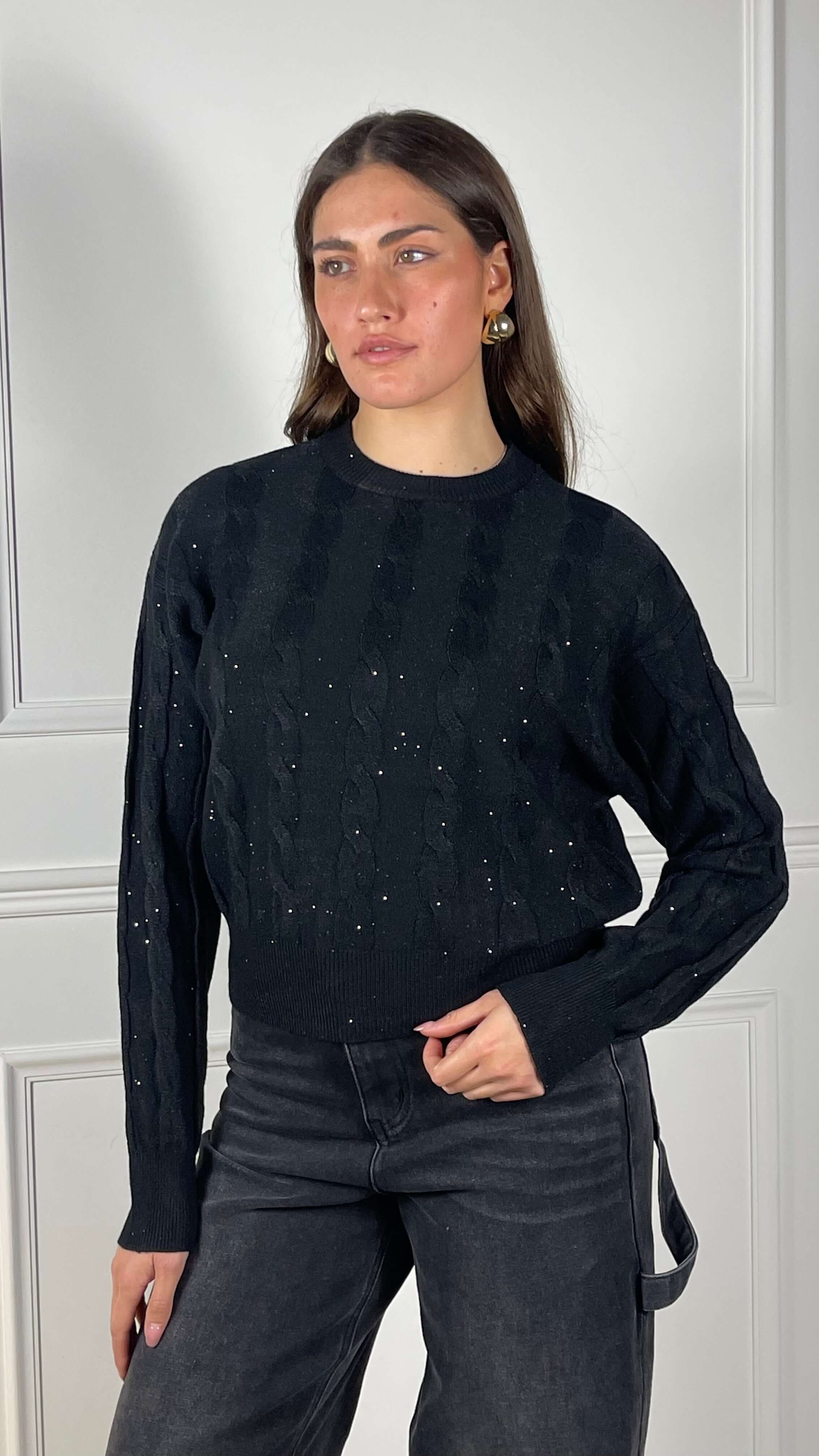 Pullover treccia paillettes - Candida.it