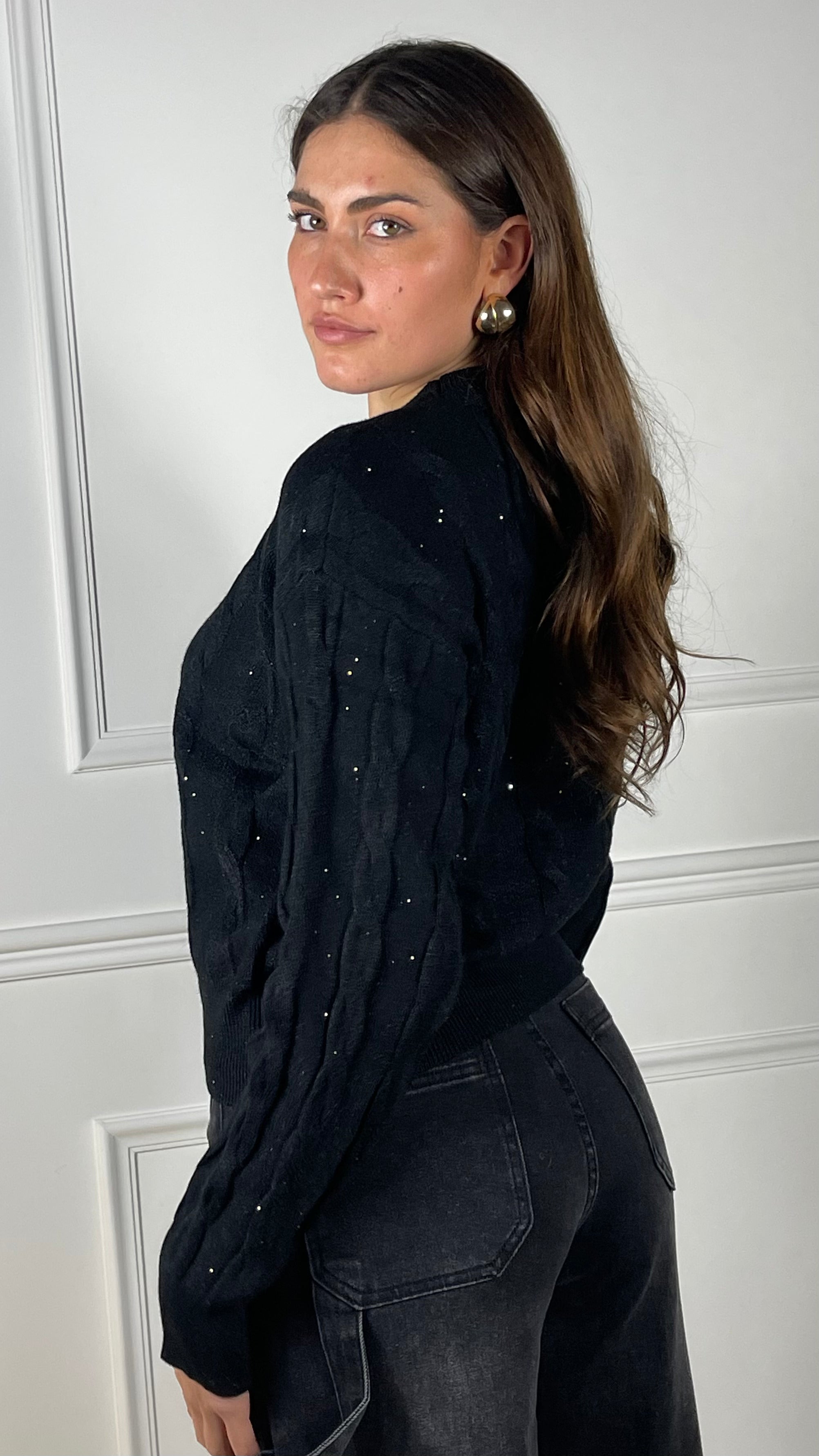 Pullover treccia paillettes