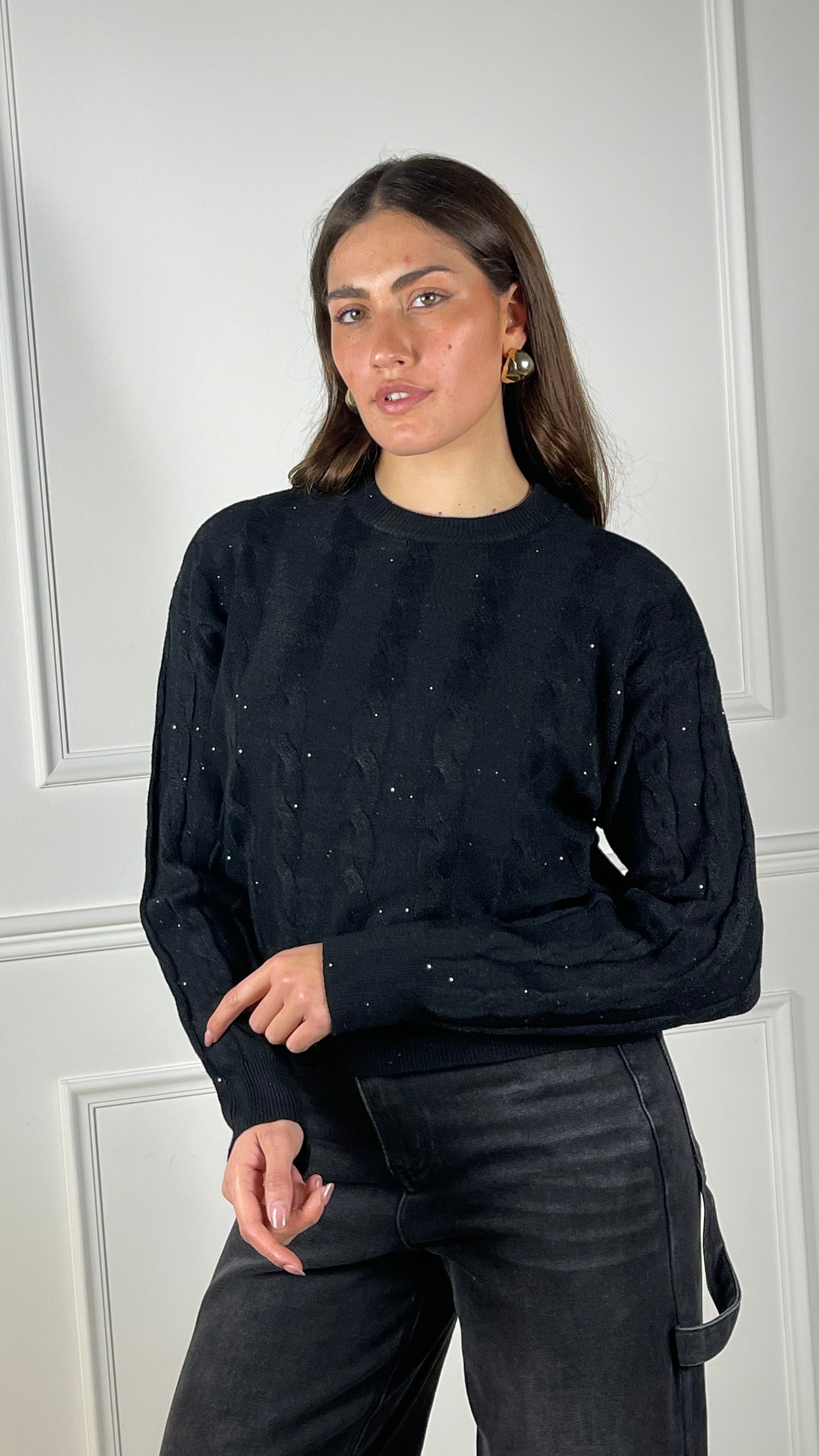 Pullover treccia paillettes