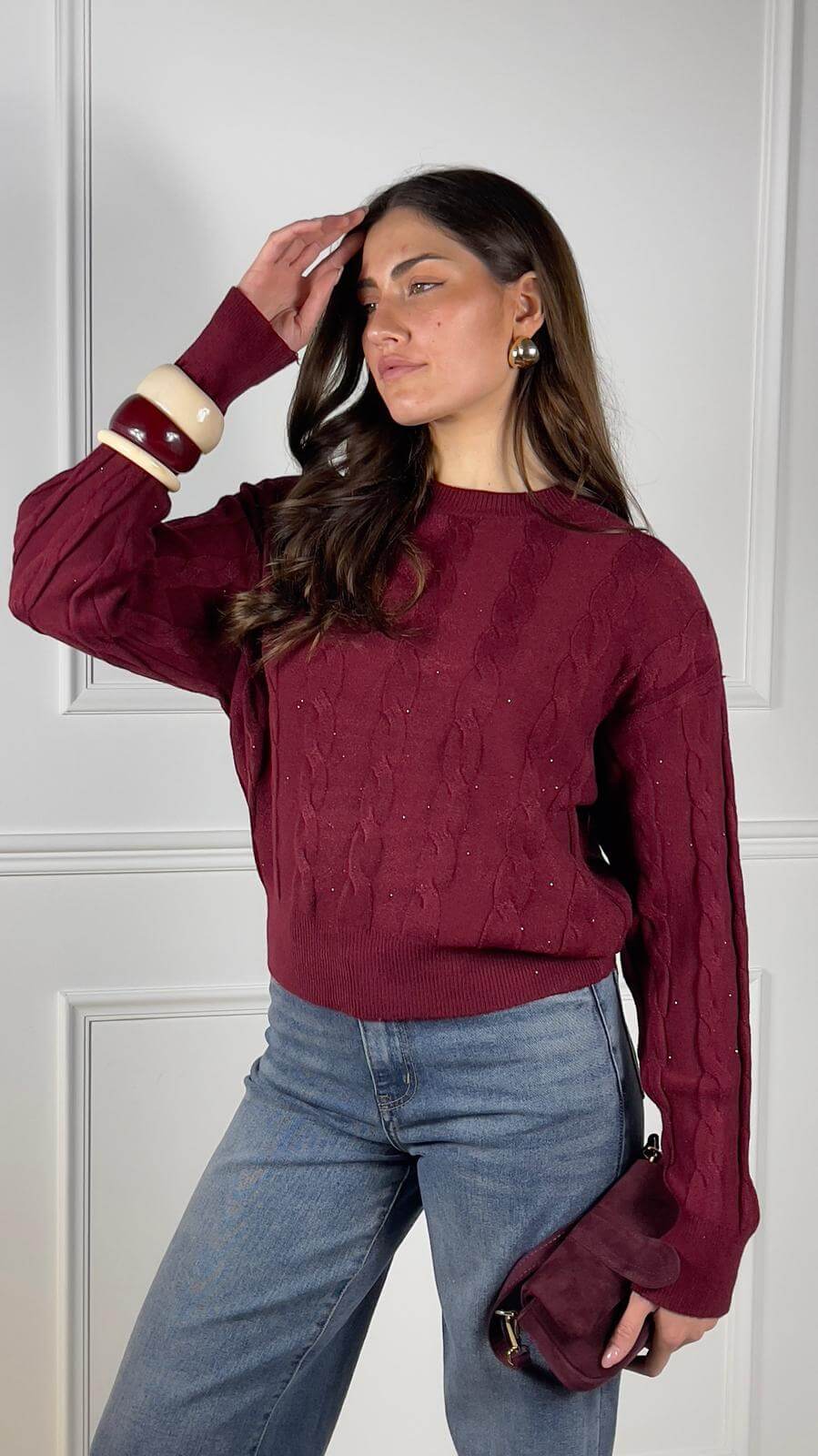 Pullover treccia paillettes - Candida.it