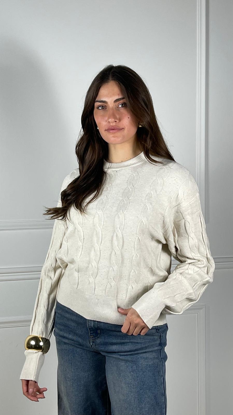 Pullover treccia paillettes