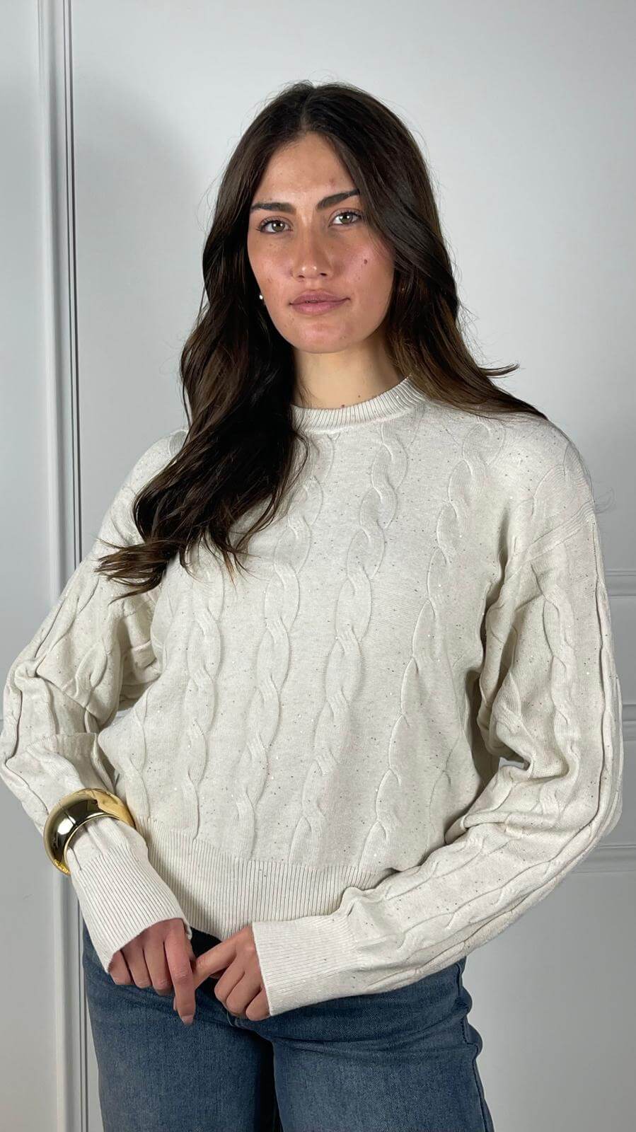 Pullover treccia paillettes - Candida.it