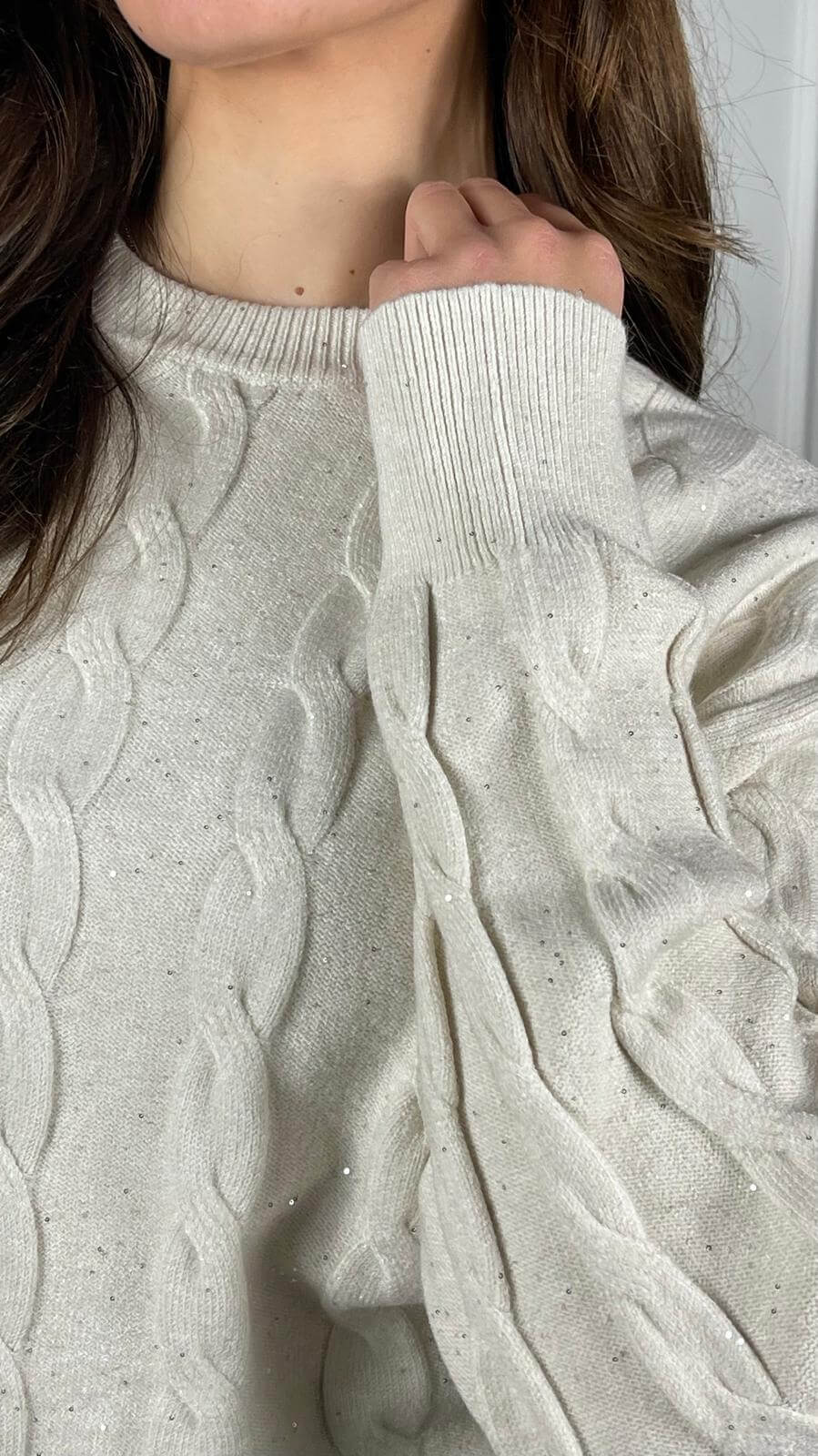 Pullover treccia paillettes - Candida.it