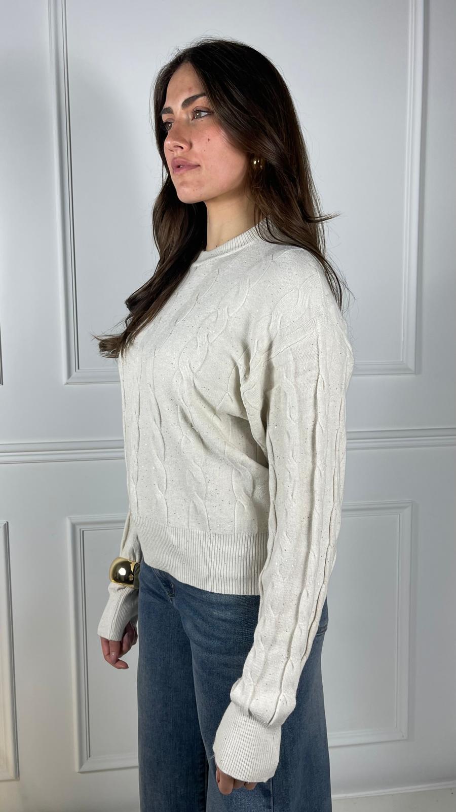 Pullover treccia paillettes