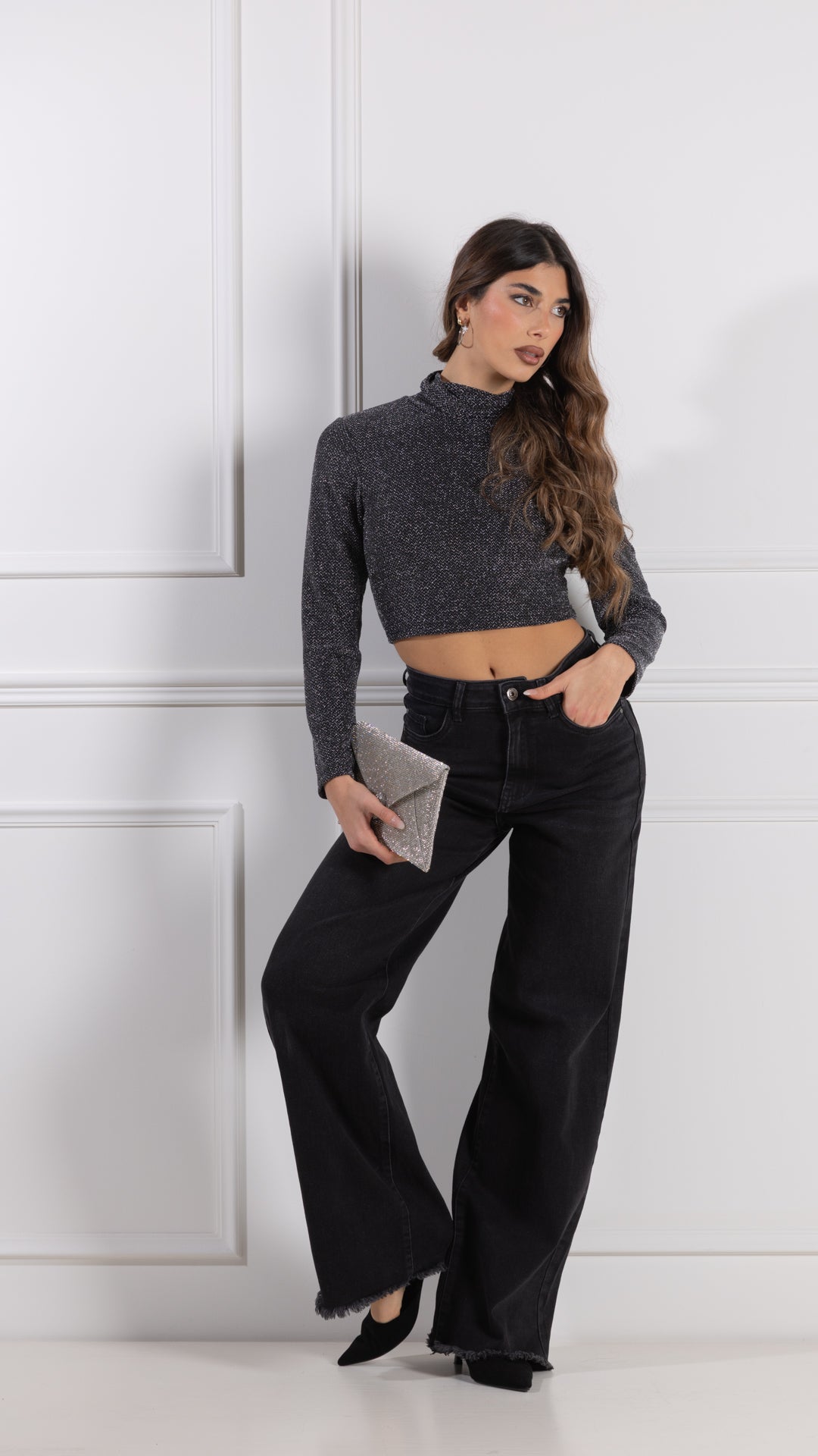 Maglia lupetto lurex|Colore:Nero/argento