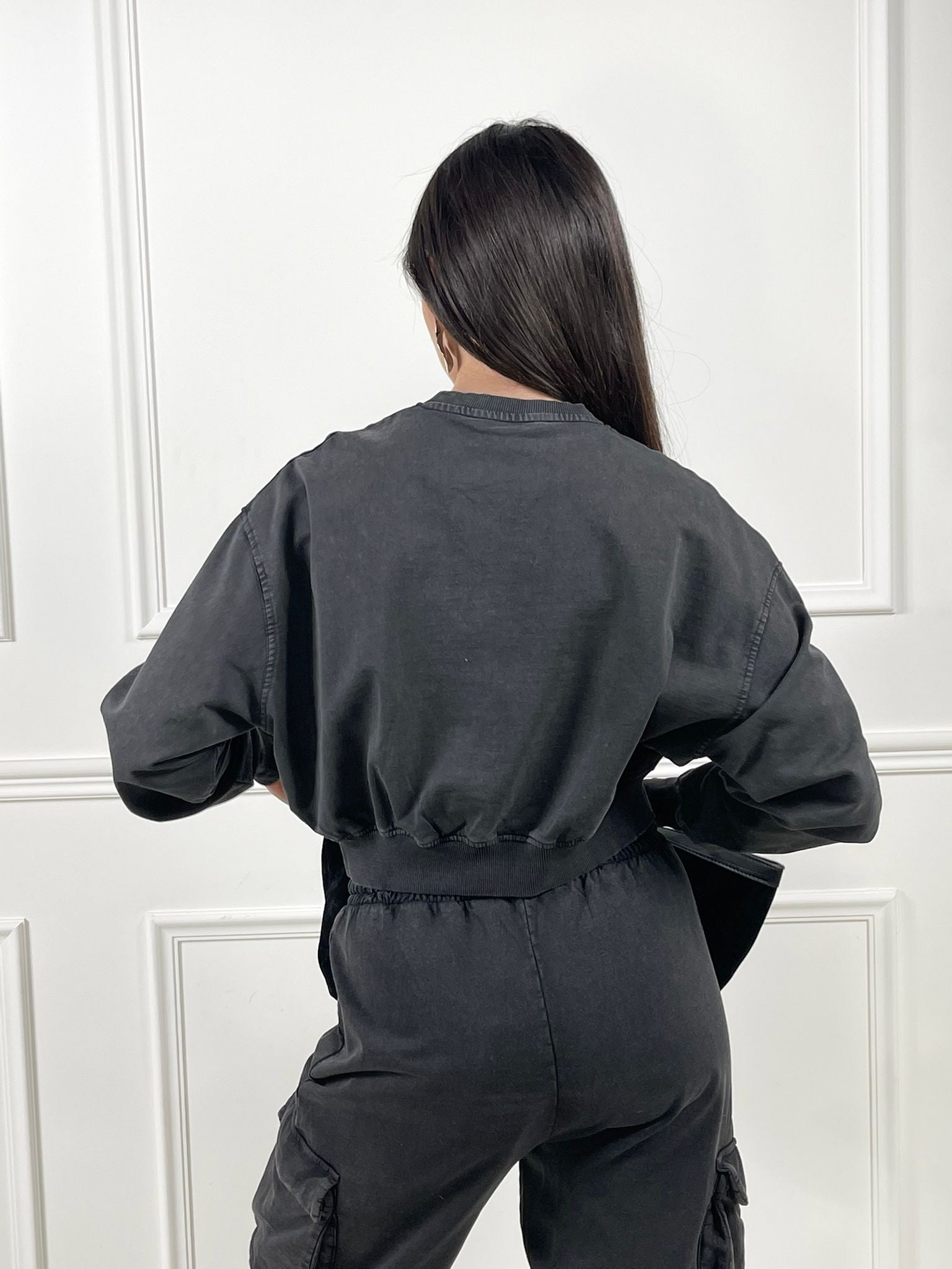 Felpa crop over|Colore:Nero