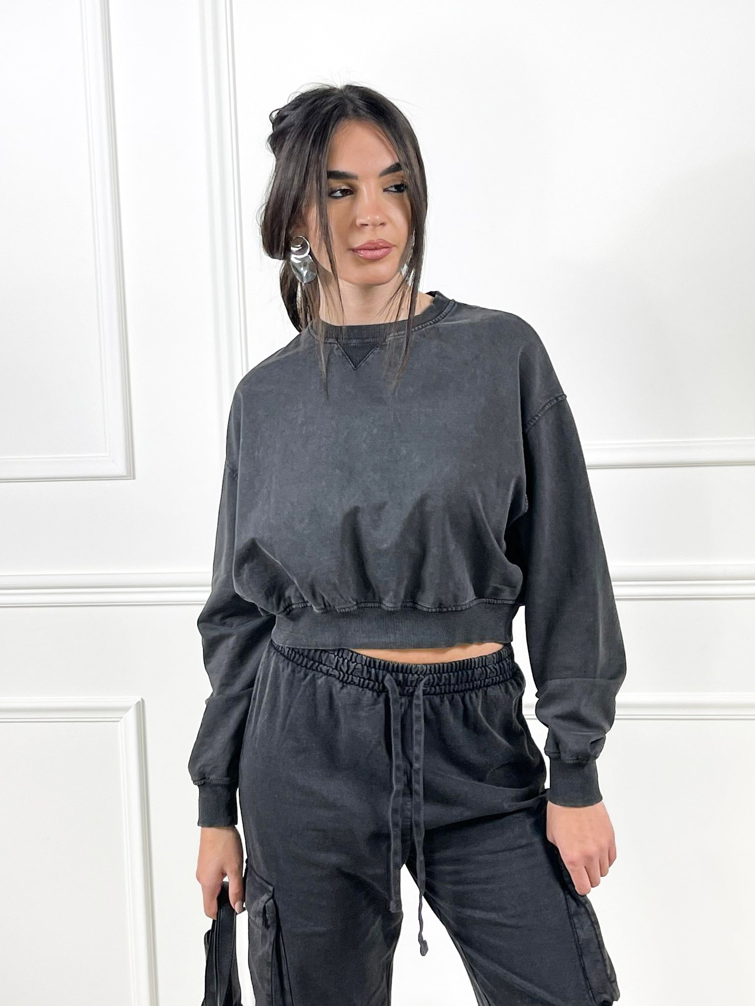 Felpa crop over|Colore:Nero