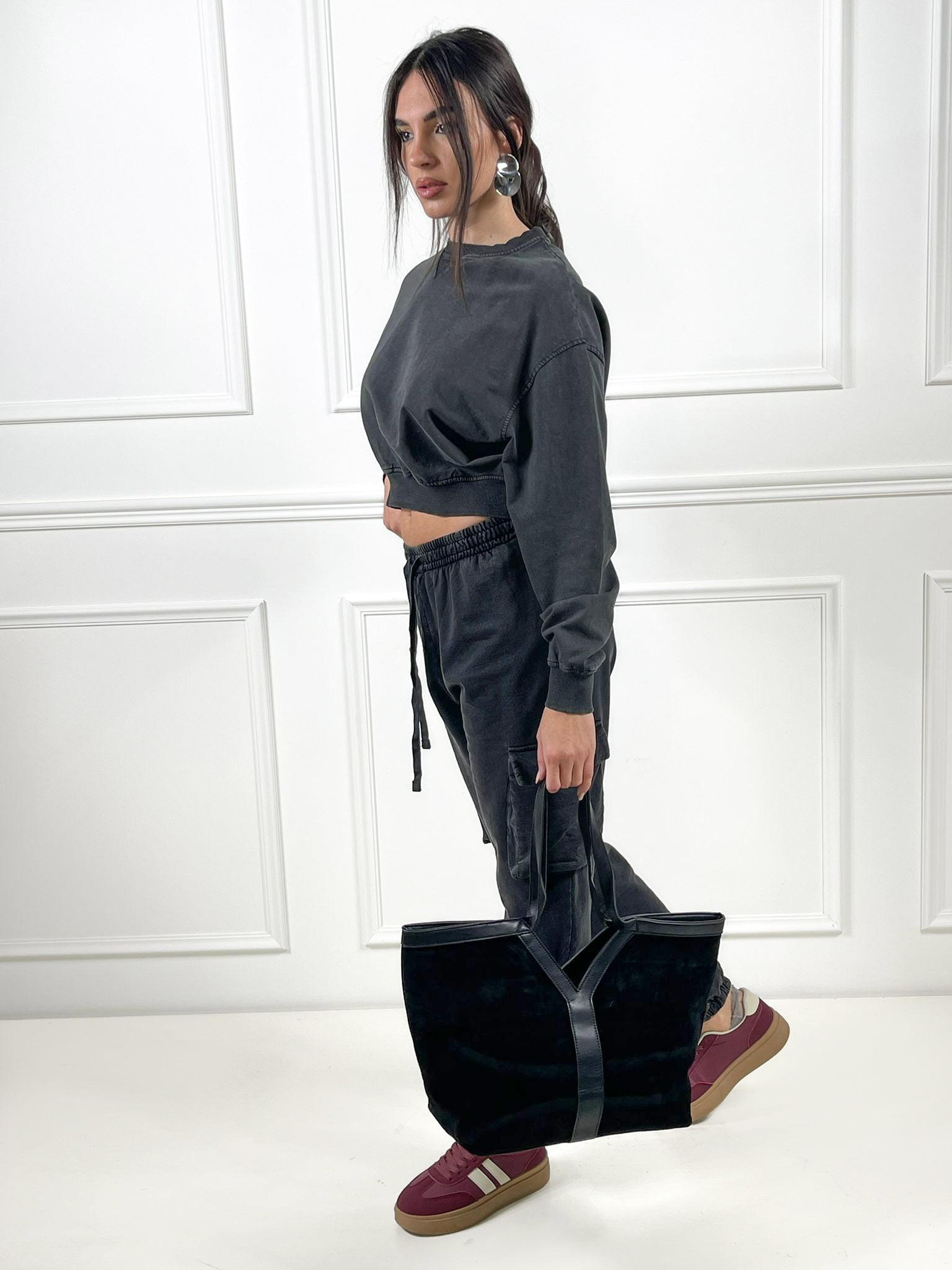 Felpa crop over|Colore:Nero