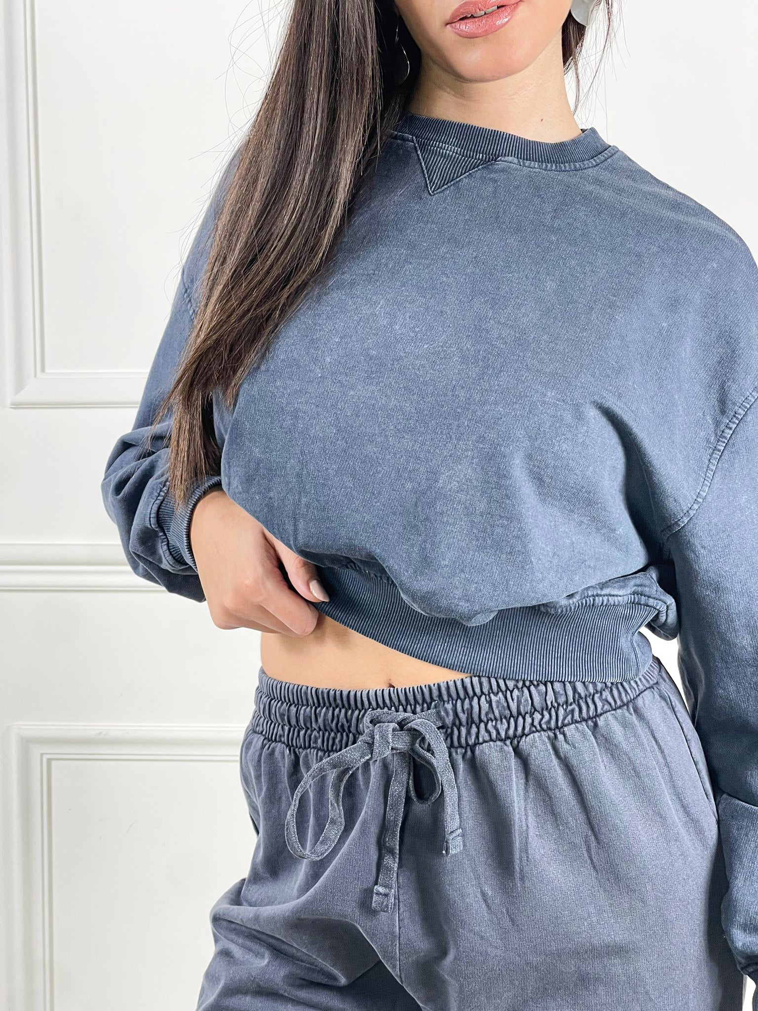 Felpa crop over|Colore:Blu