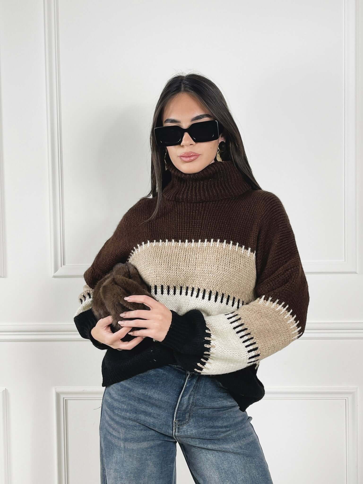 Maglione collo alto maxi fasce - Candida.it