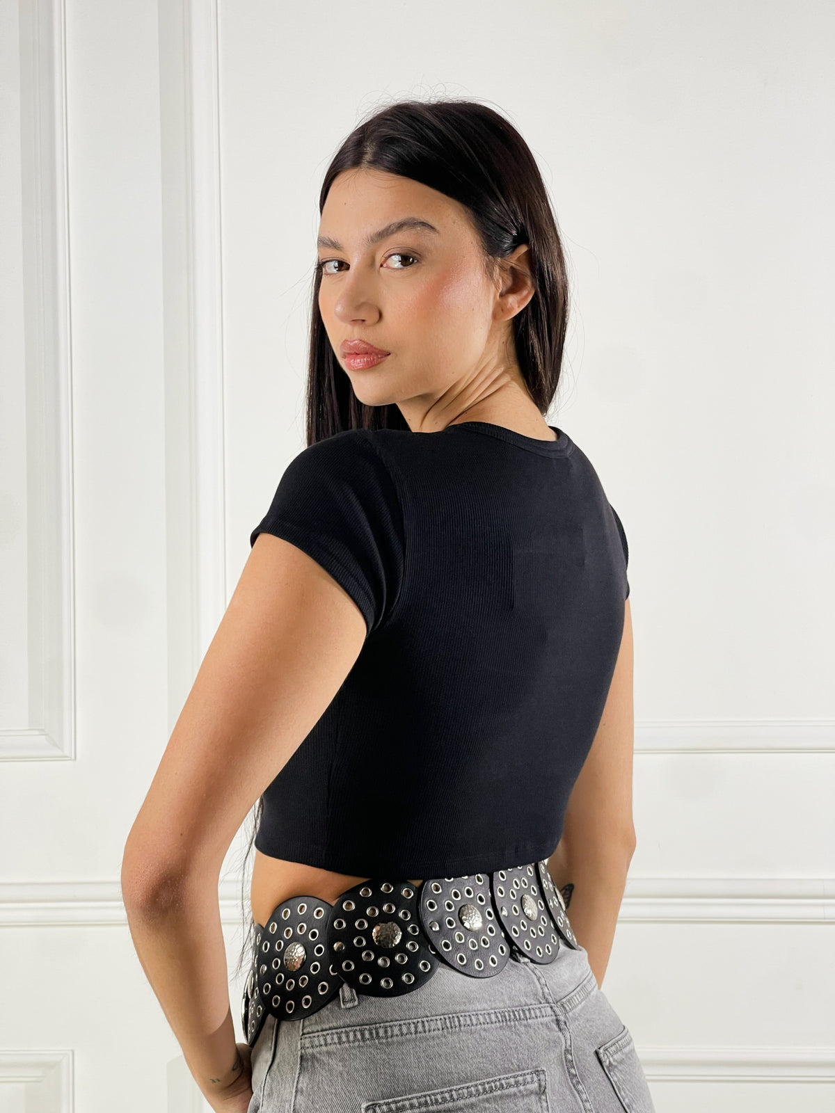 T shirt costina crop|Colore:Nero