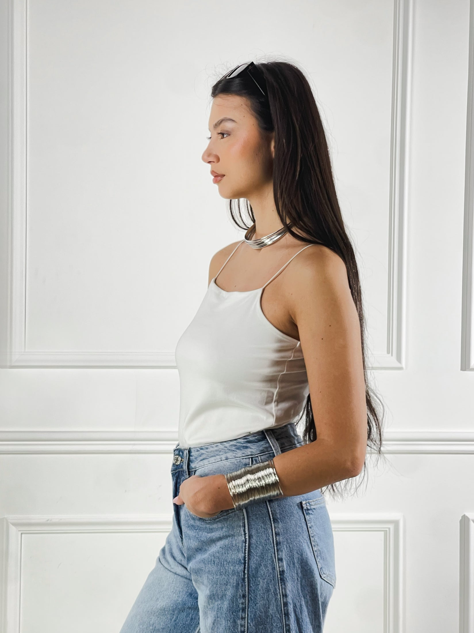 Top Crop Bretelle sottili|Colore:Panna