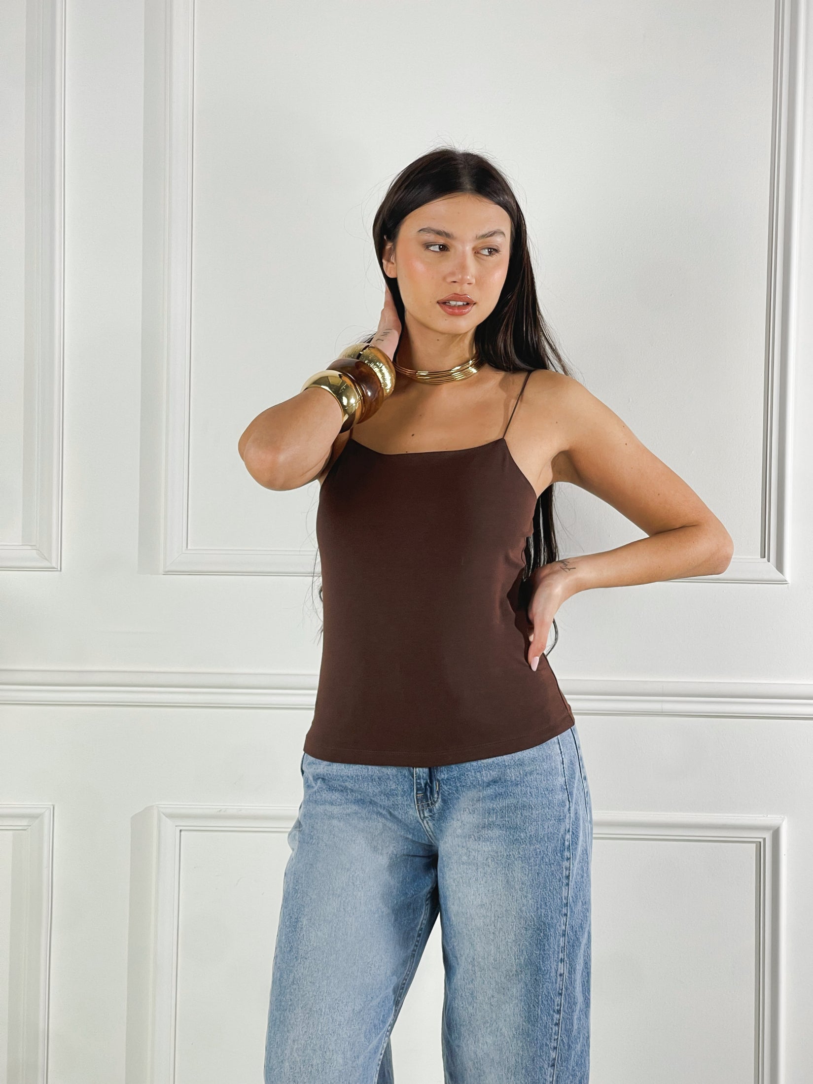 Top Crop Bretelle sottili|Colore:Cioccolato
