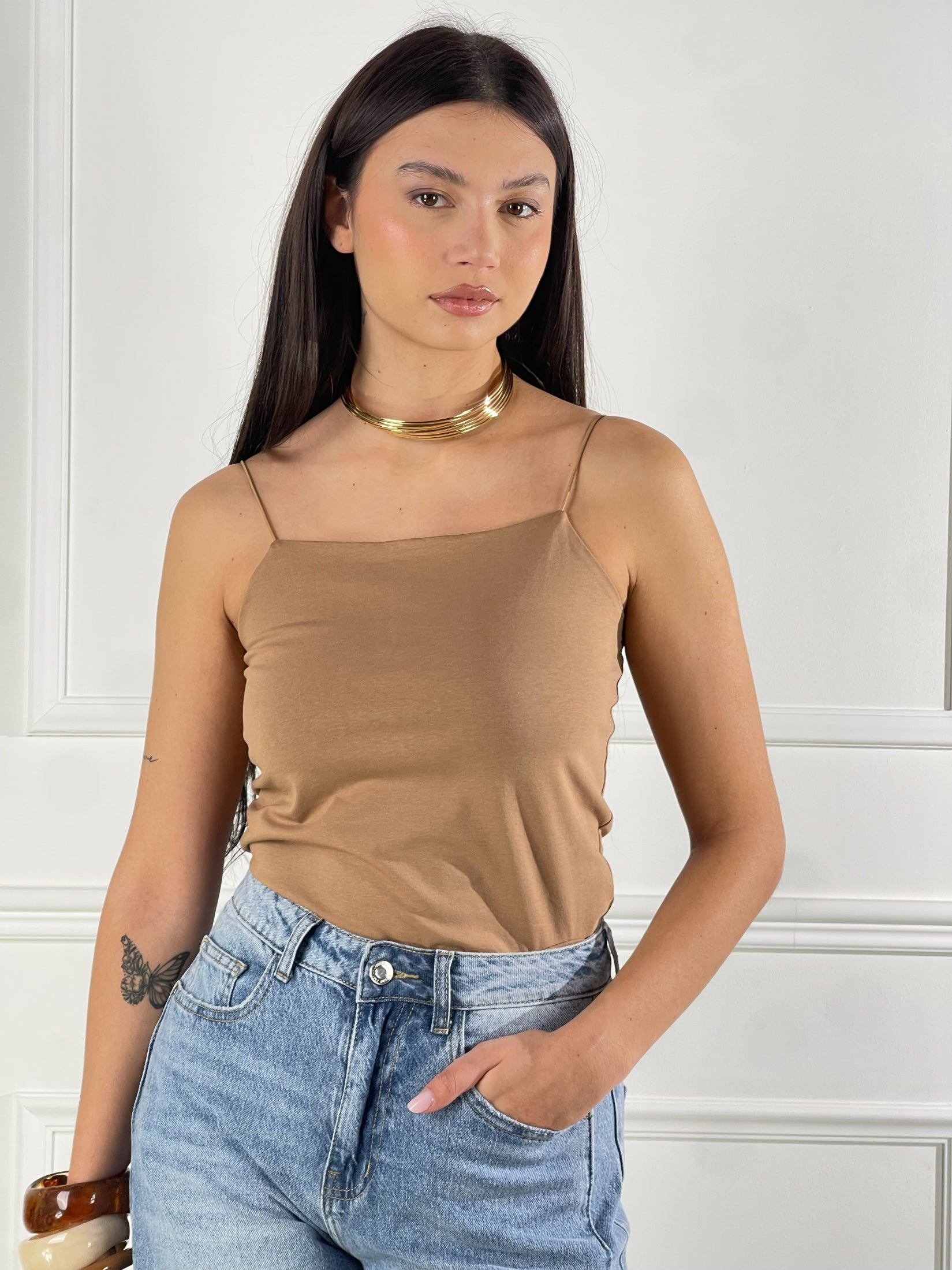 Top Crop Bretelle sottili|Colore:Cammello