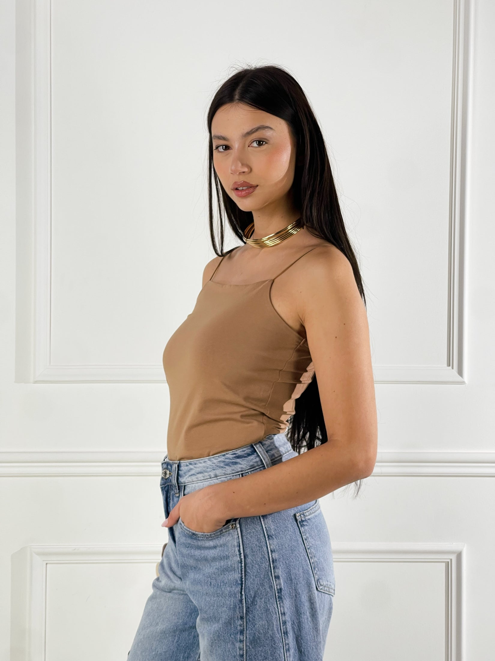 Top Crop Bretelle sottili|Colore:Cammello