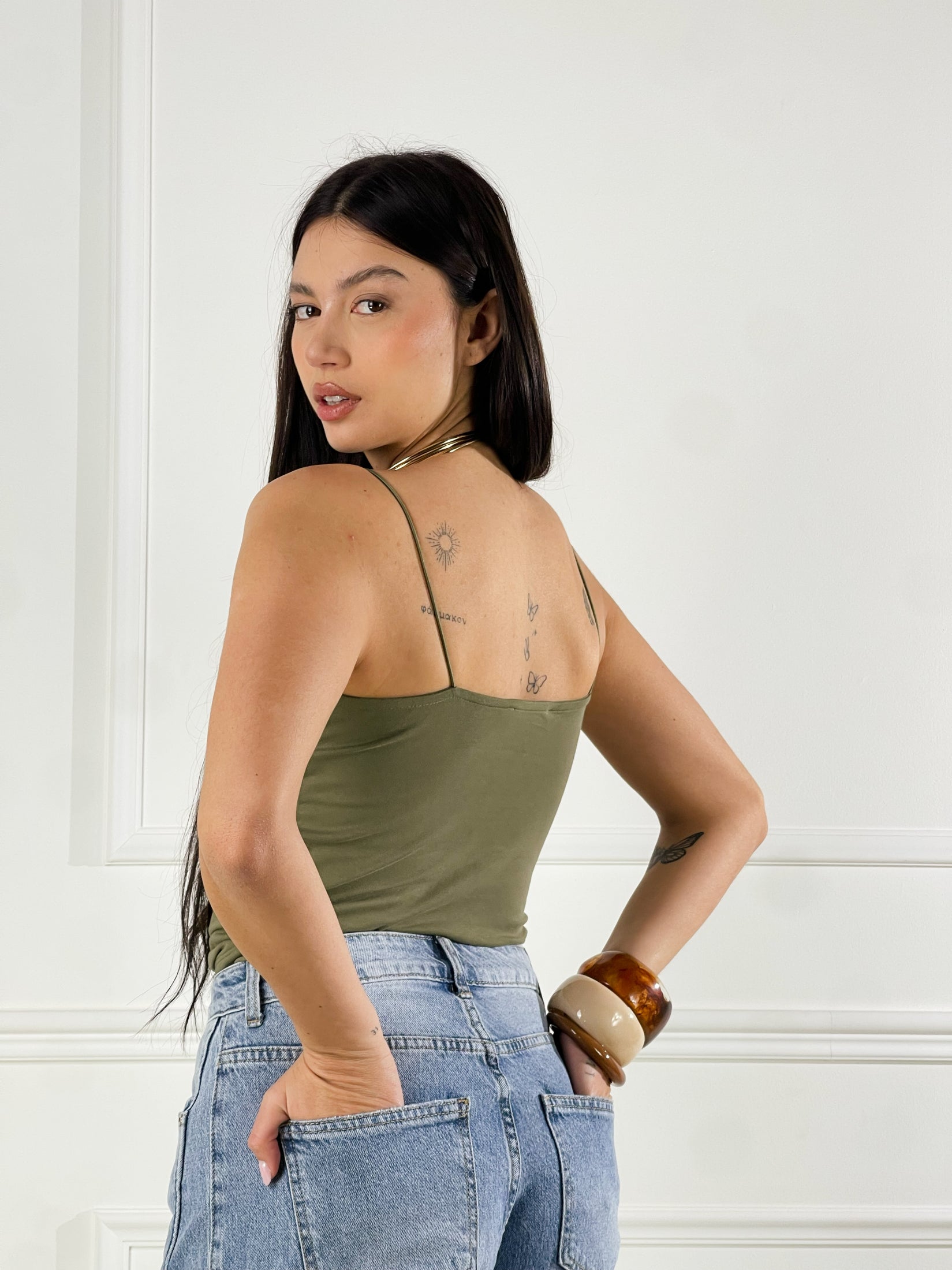 Top Crop Bretelle sottili|Colore:Salvia