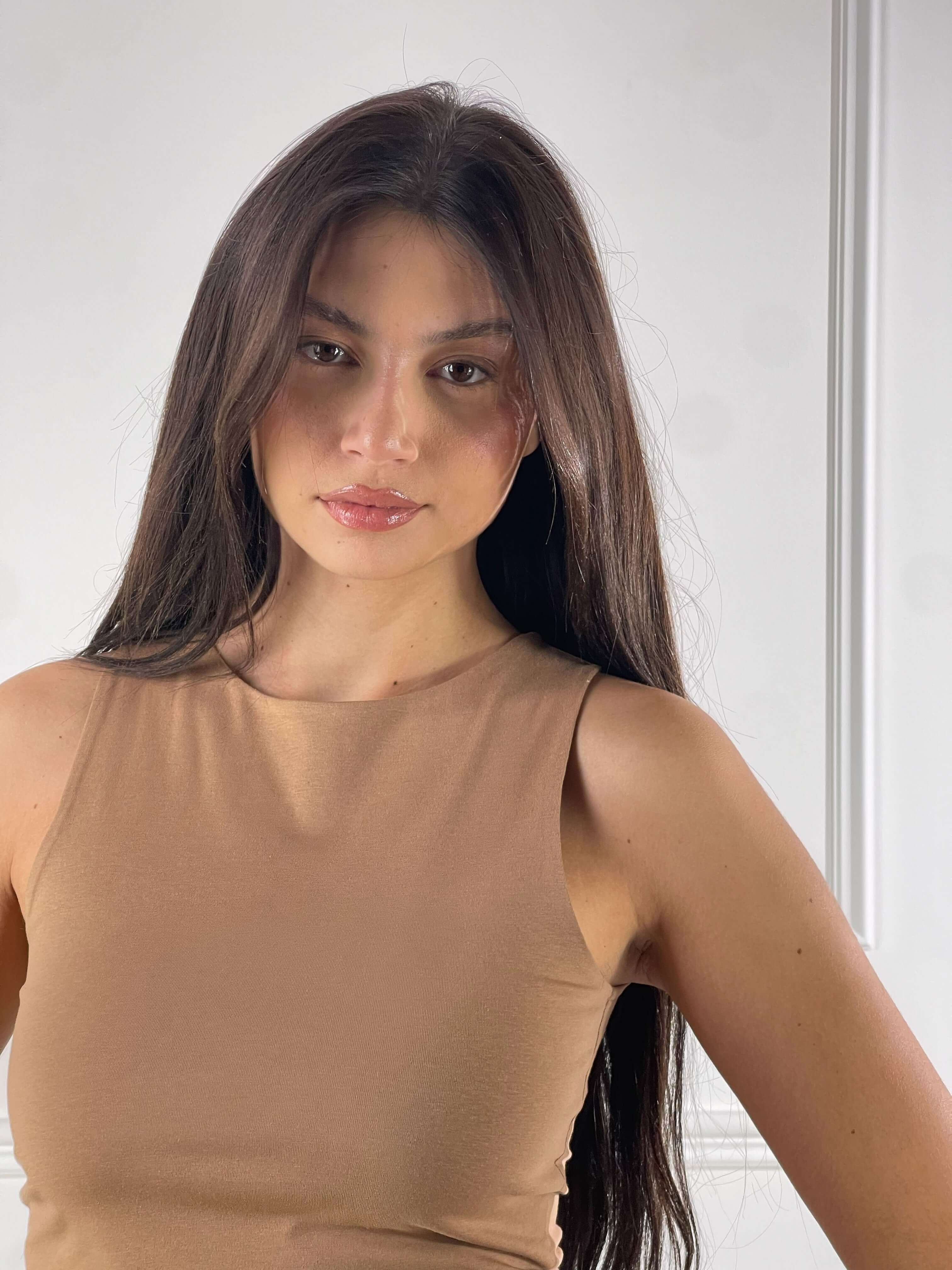 Top crop giromanica|Colore:Cammello