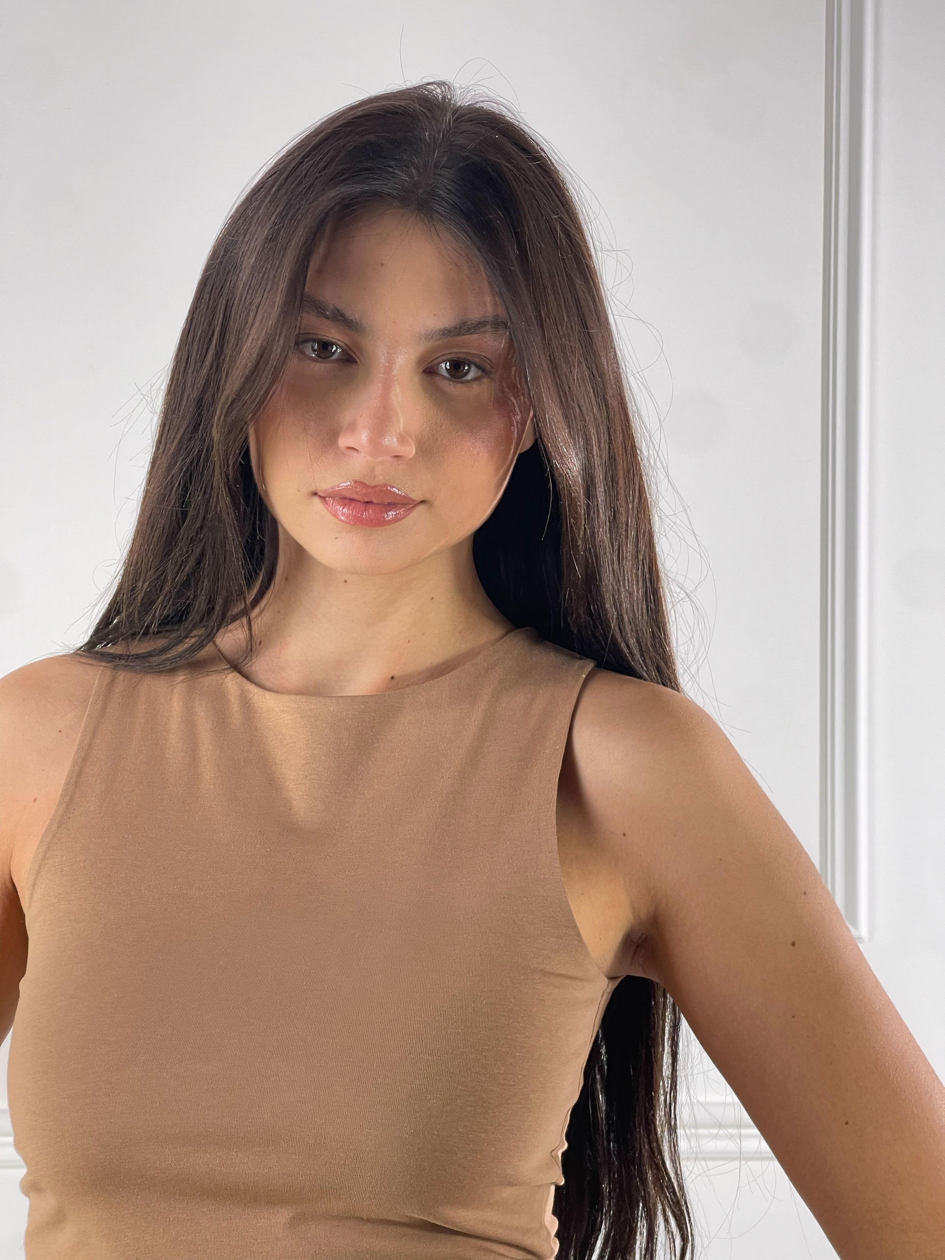 Top crop giromanica|Colore:Cammello