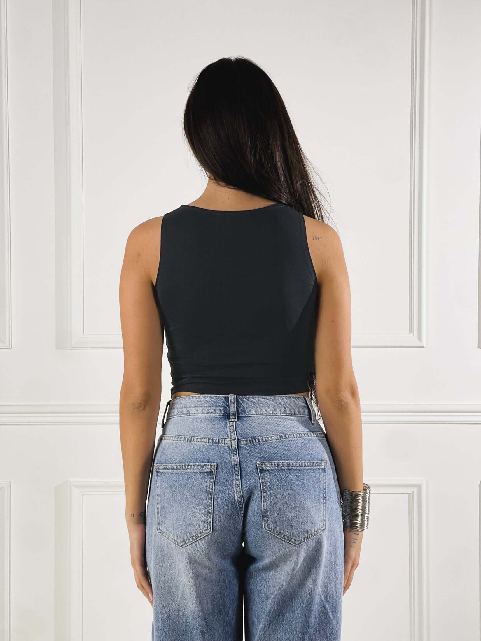 Top crop giromanica|Colore:Nero