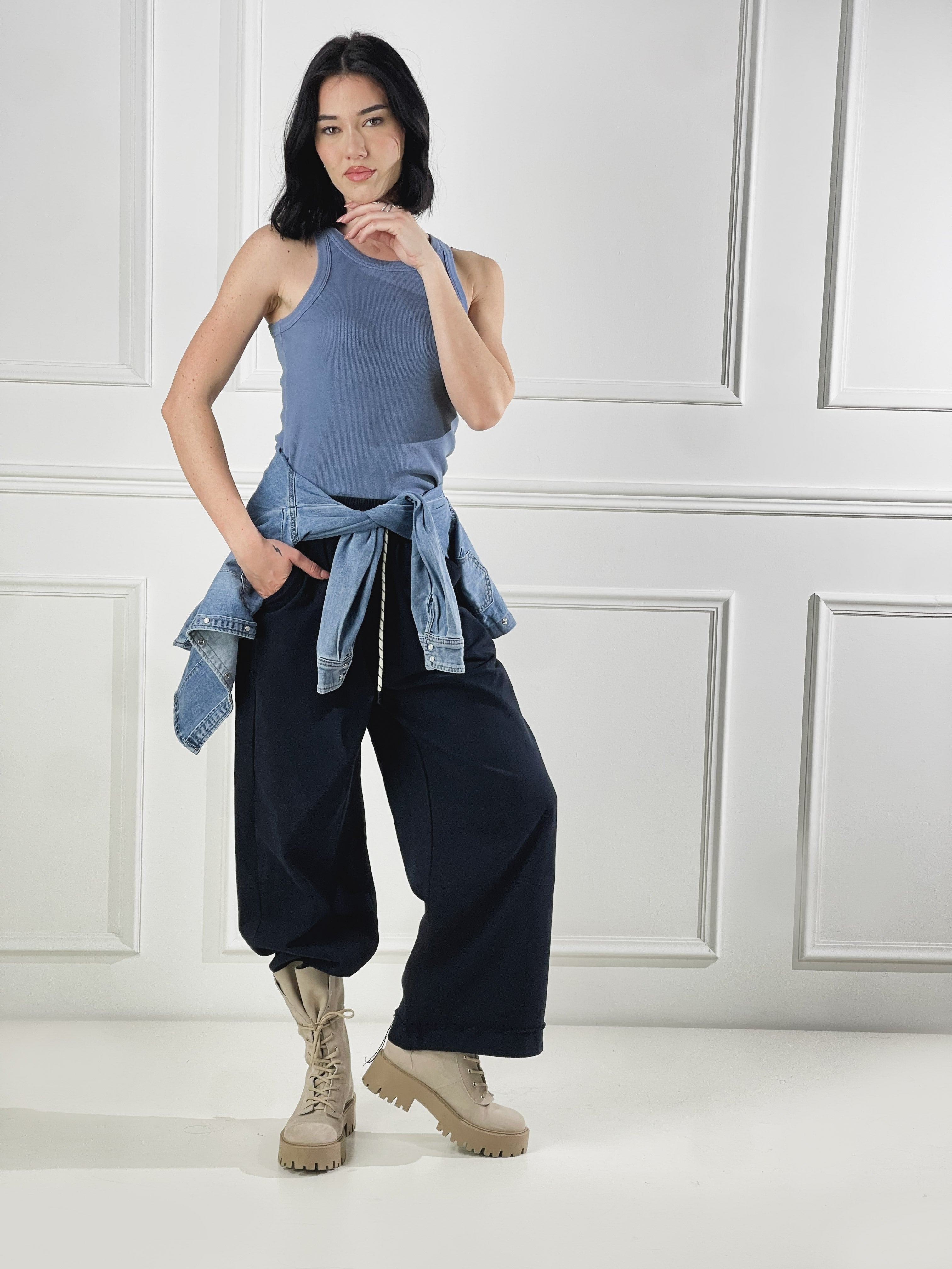 Canotta spalline larghe|Colore:Denim