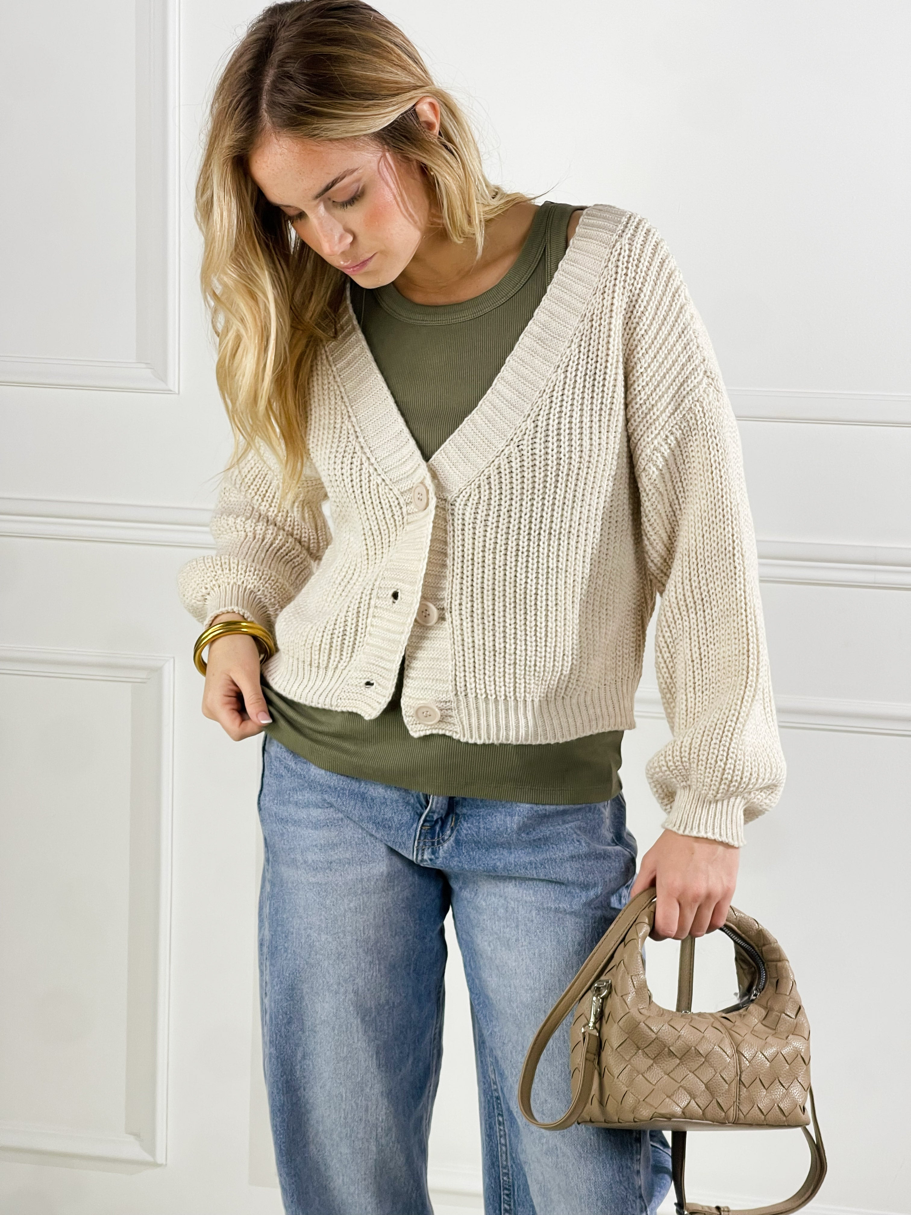 Cardigan scollo a V|Colore:Camiciola