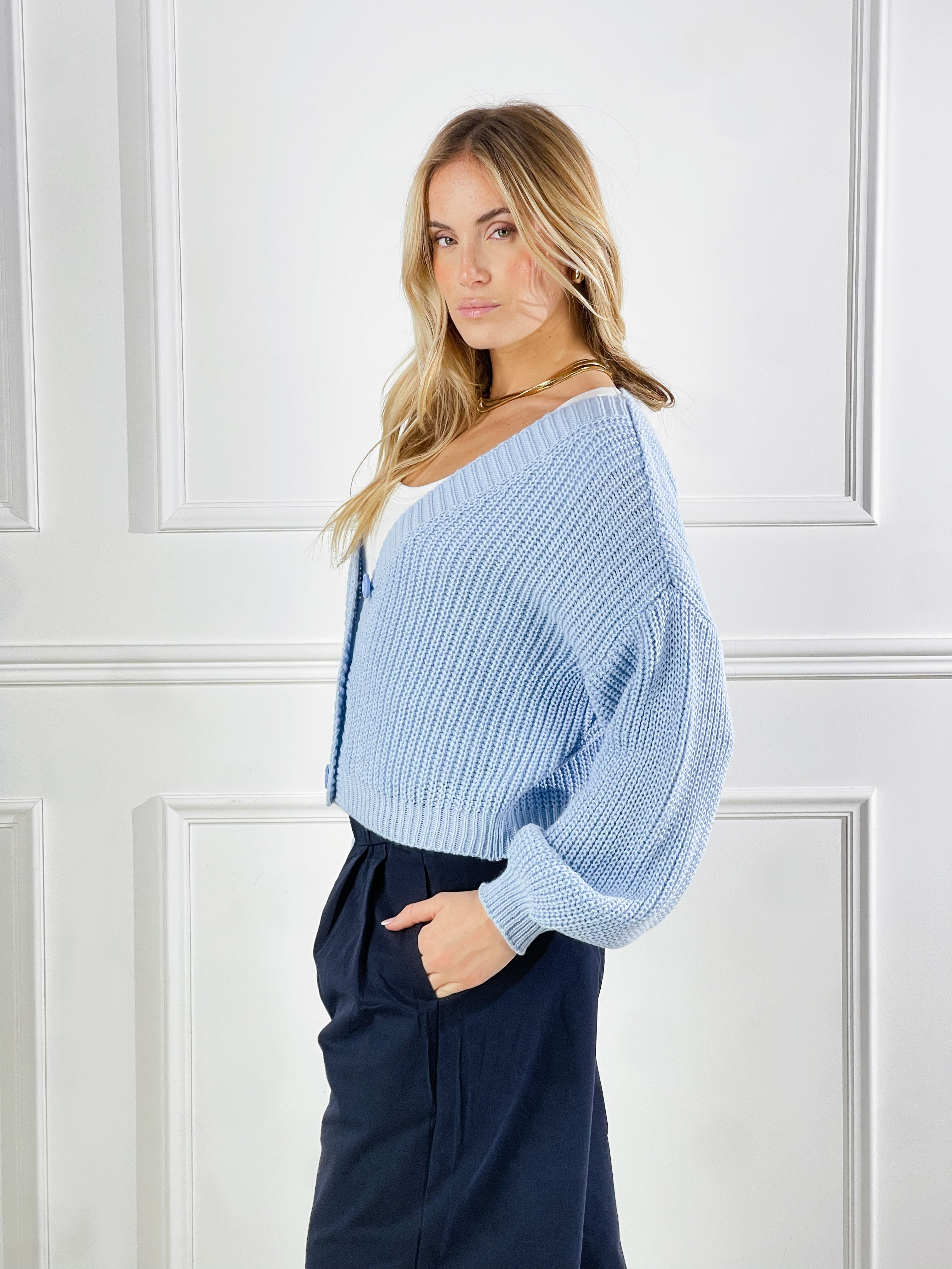 Cardigan scollo a V|Colore:Celeste