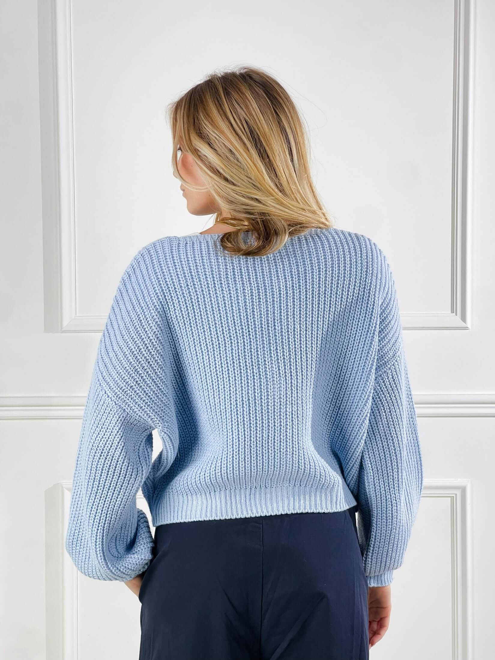 Cardigan scollo a V|Colore:Celeste