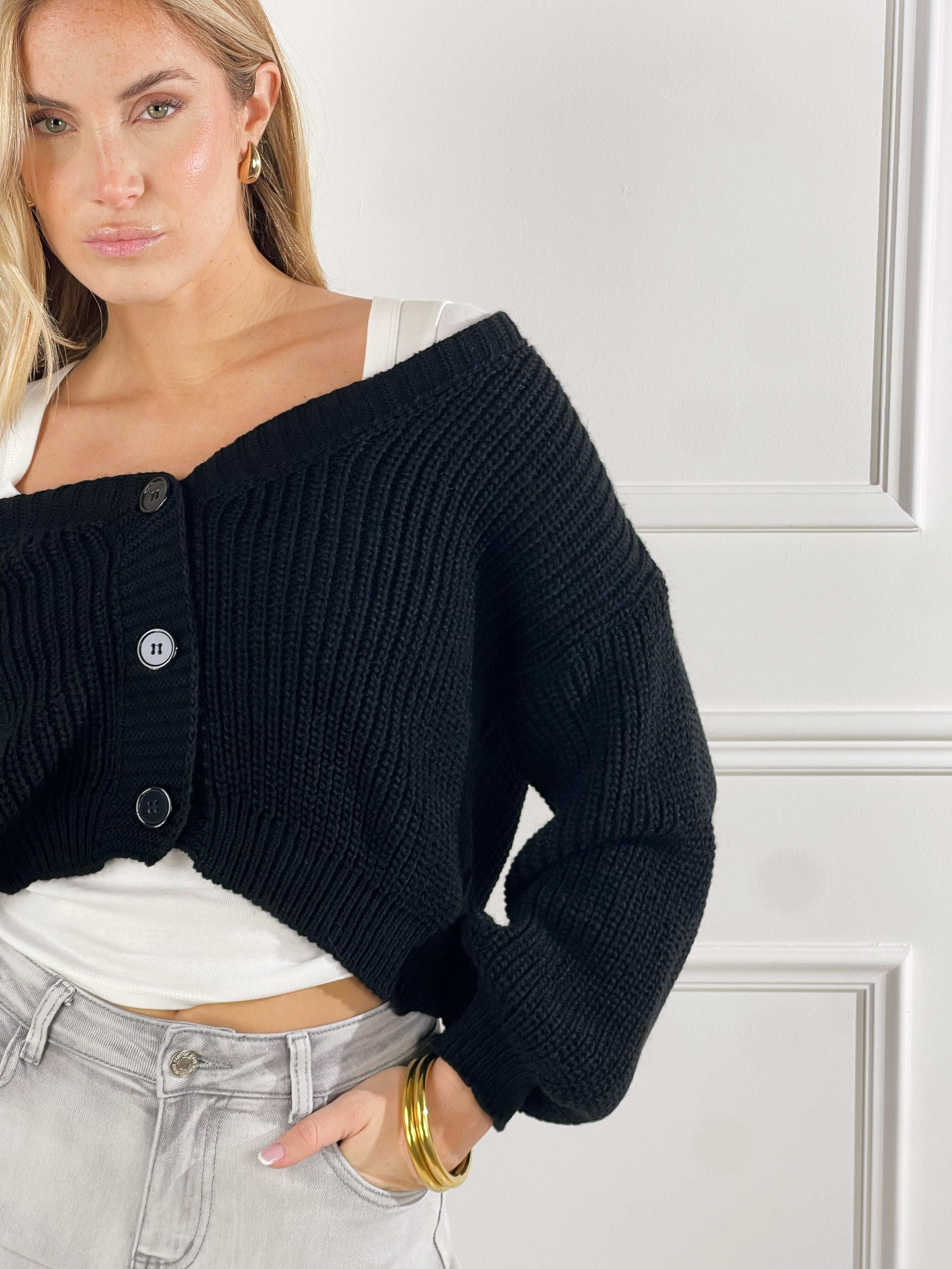 Cardigan scollo a V|Colore:Nero