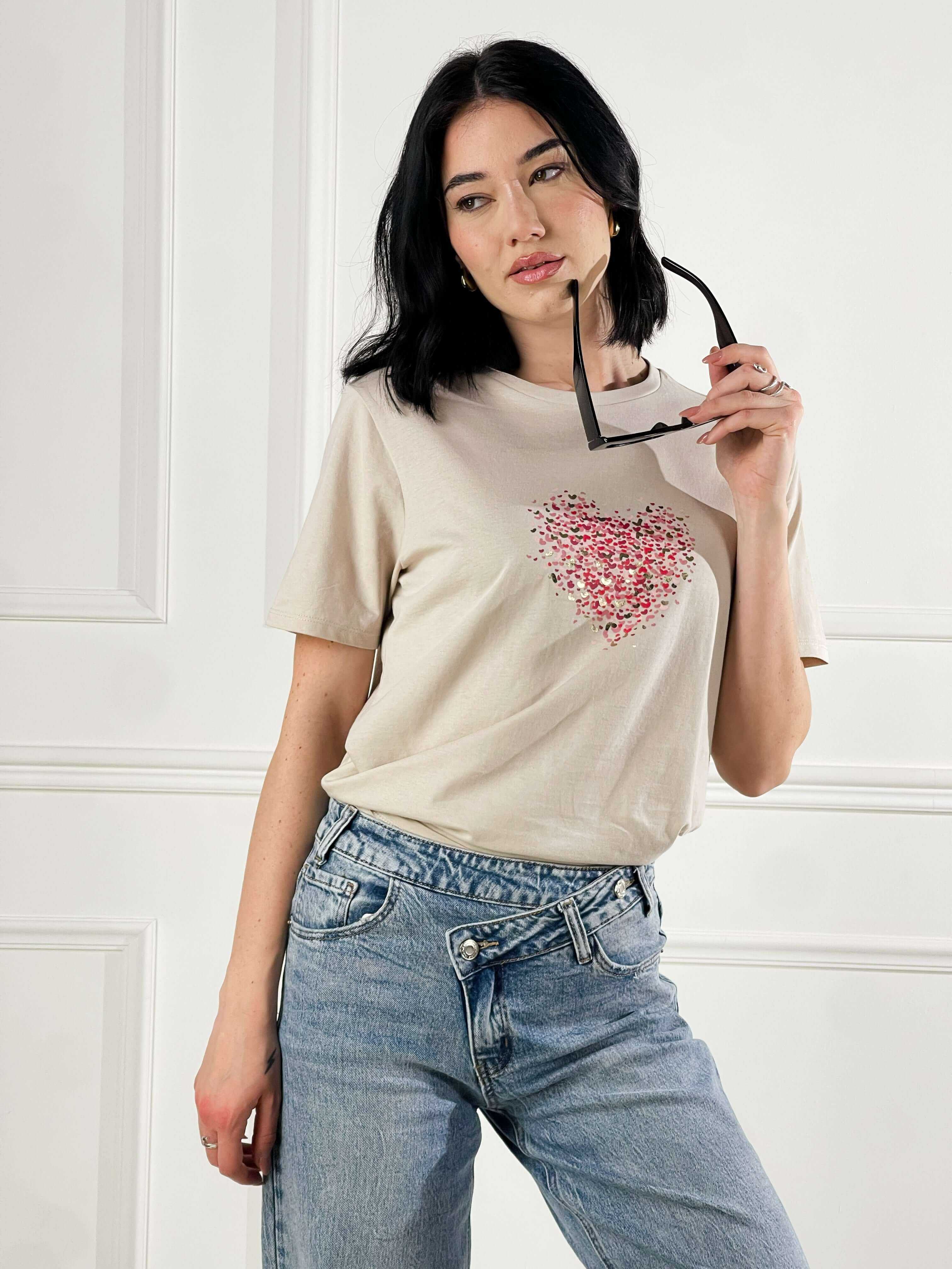 T-Shirt micro cuoricini|Colore:Corda