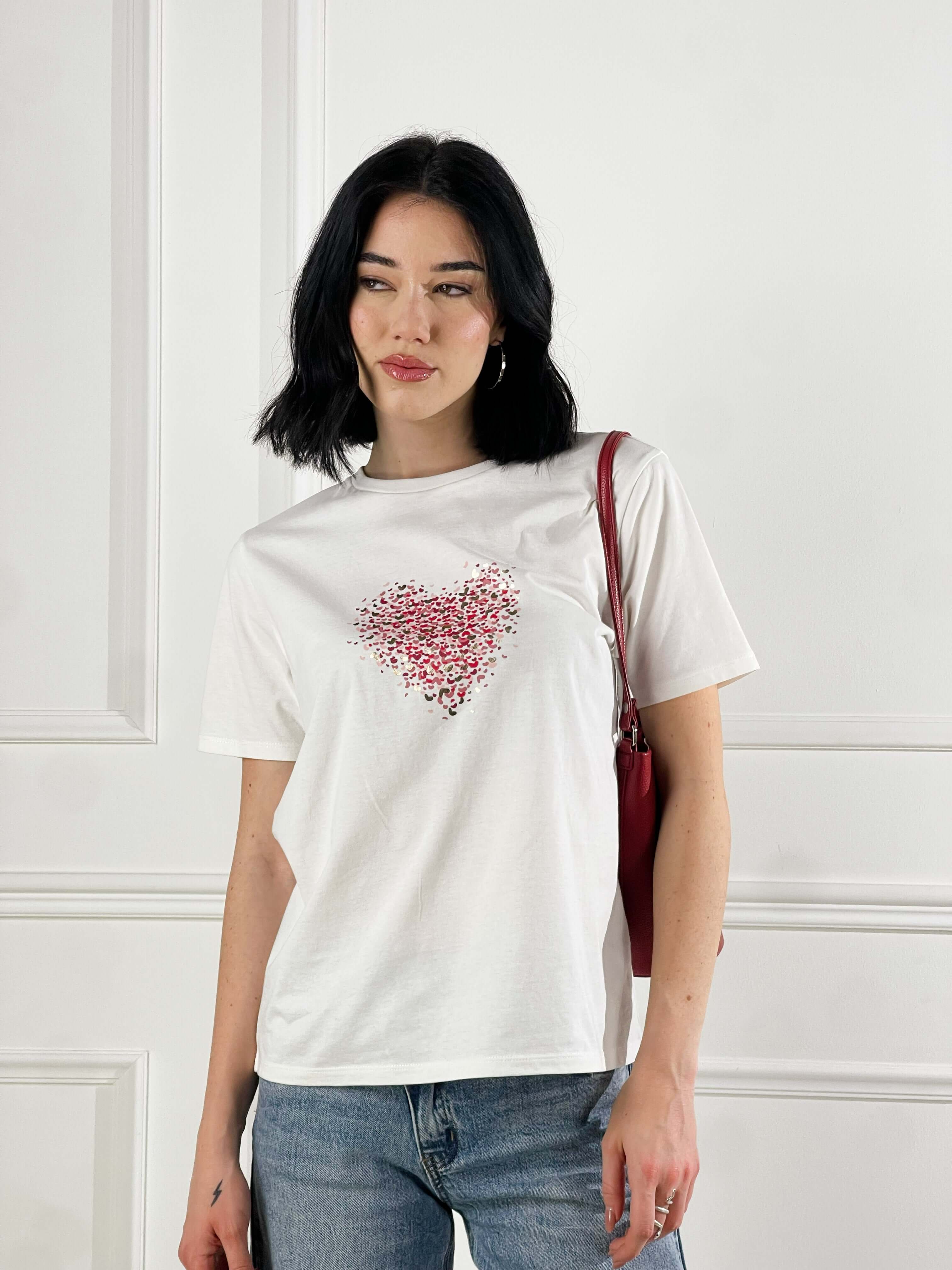 T-Shirt micro cuoricini|Colore:Bianco latte