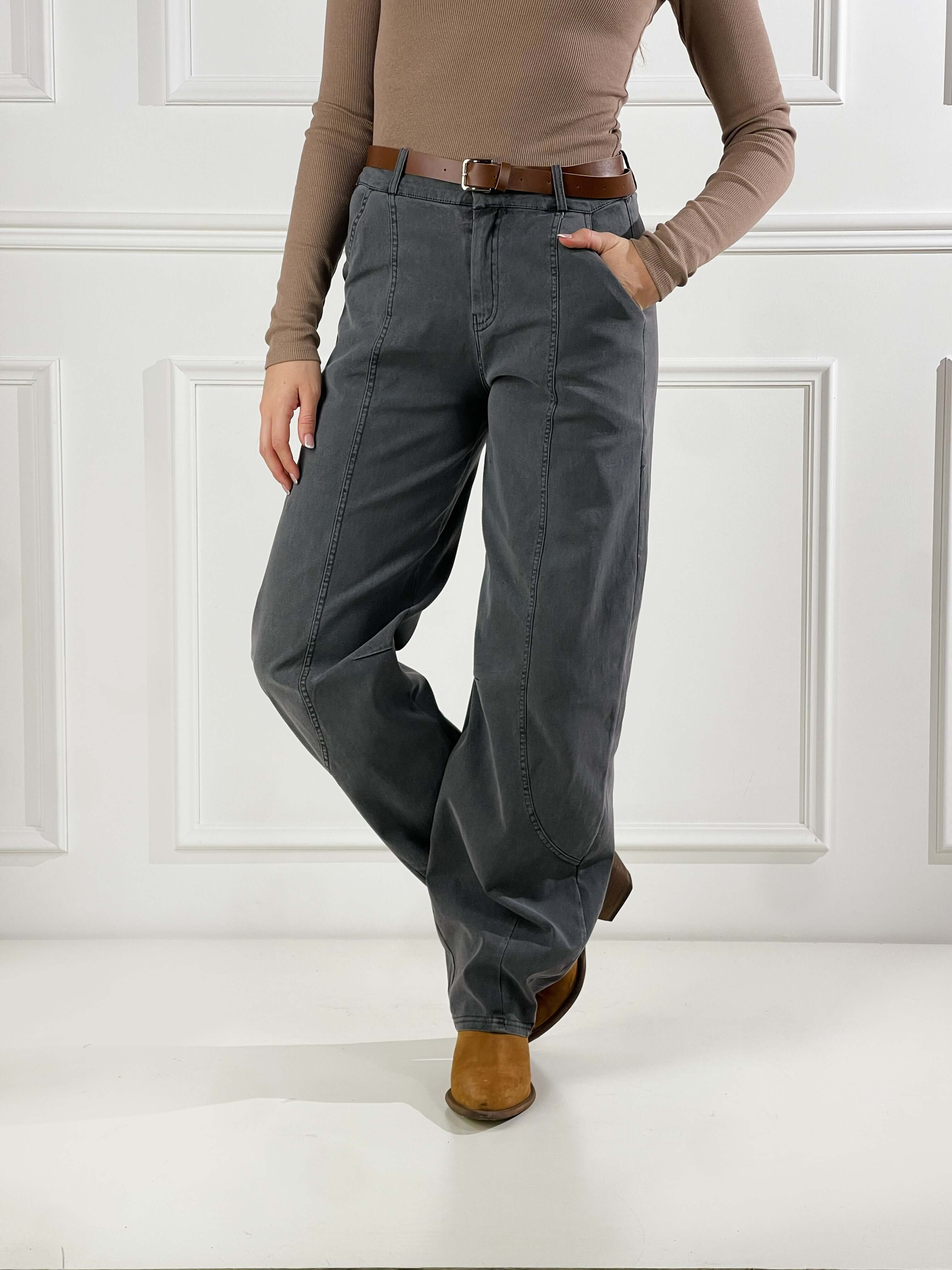 Pantalone Barrel colorato con cinta|Colore:Grigio