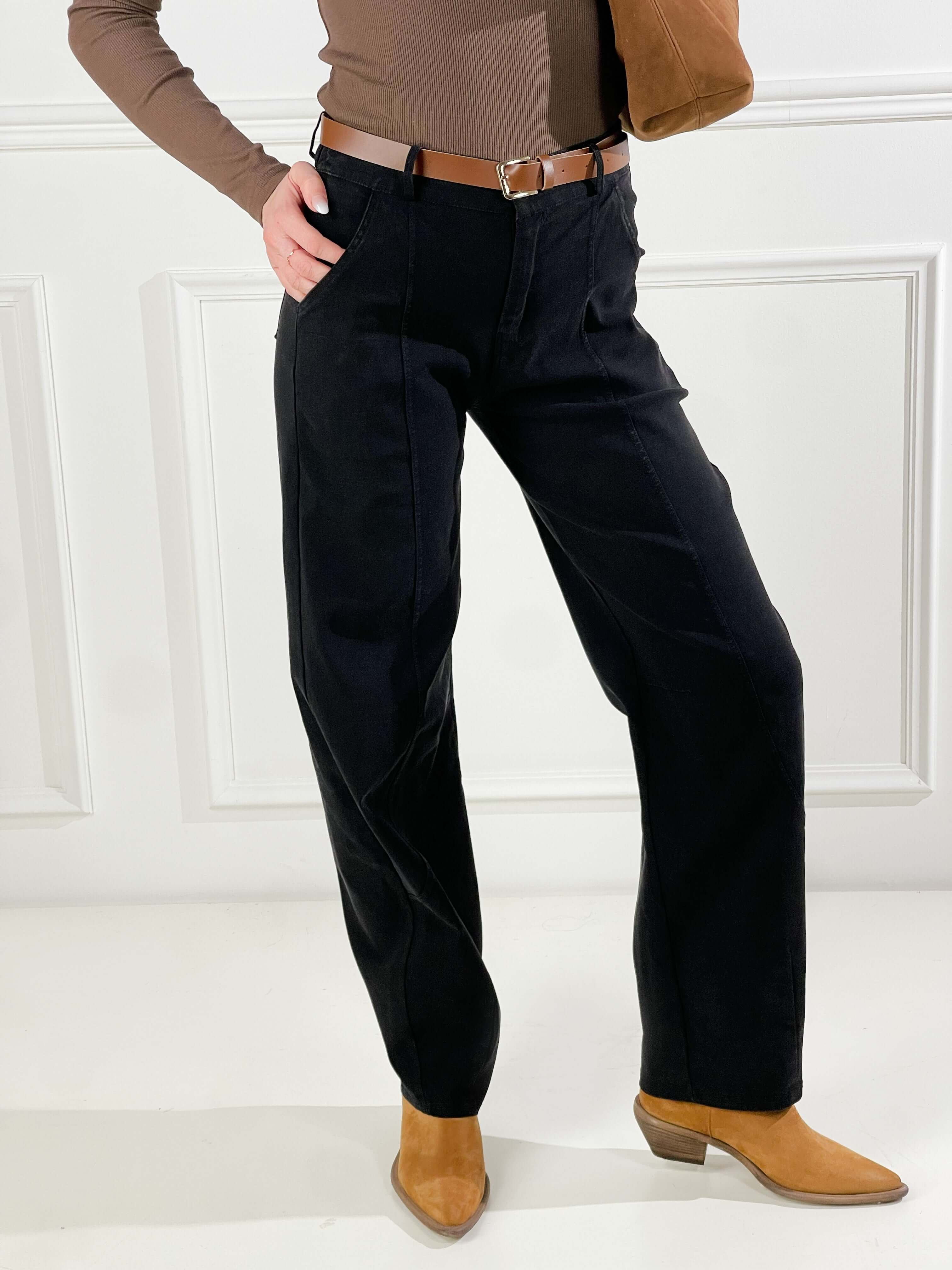 Pantalone Barrel colorato con cinta|Colore:Nero