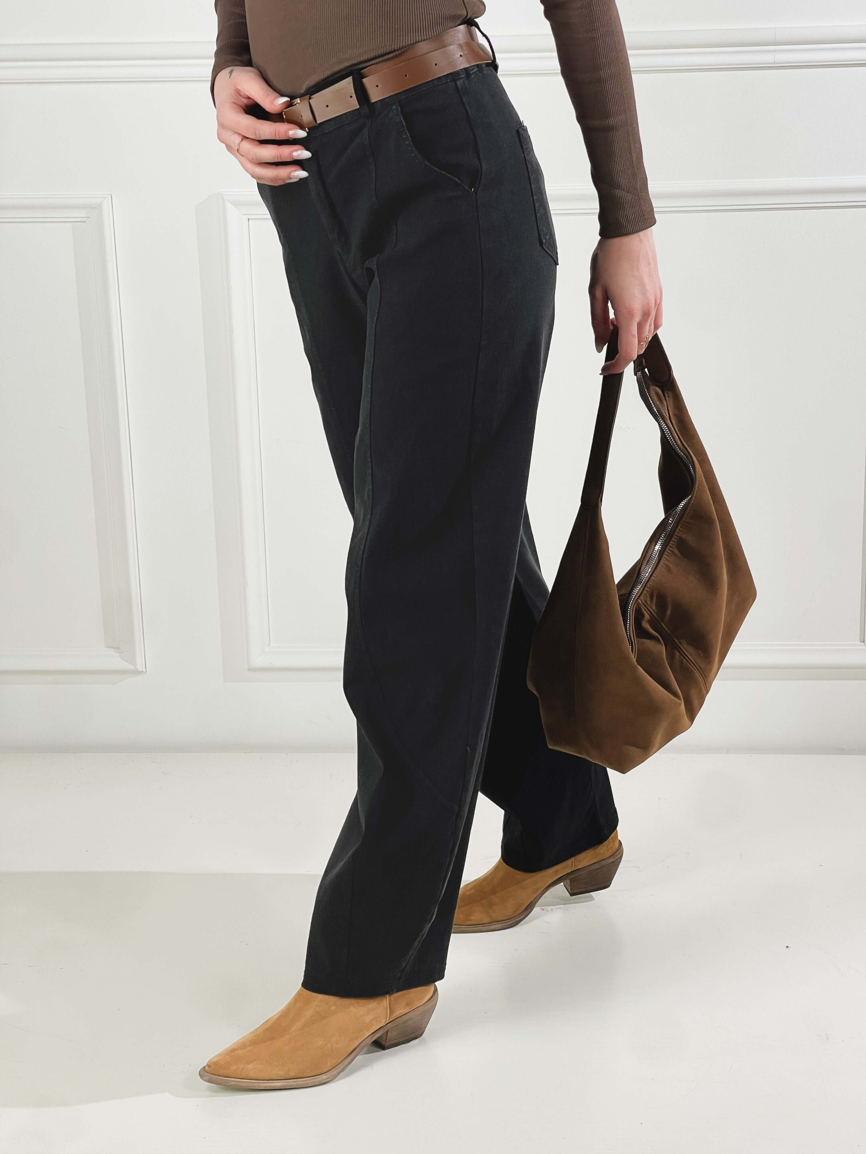 Pantalone Barrel colorato con cinta|Colore:Nero