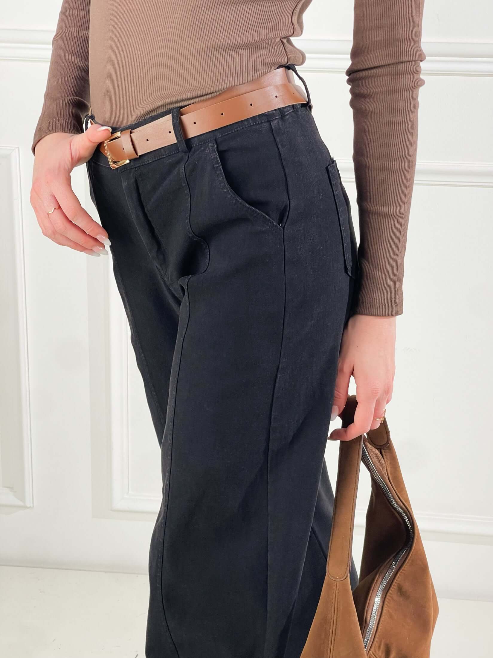 Pantalone Barrel colorato con cinta|Colore:Nero