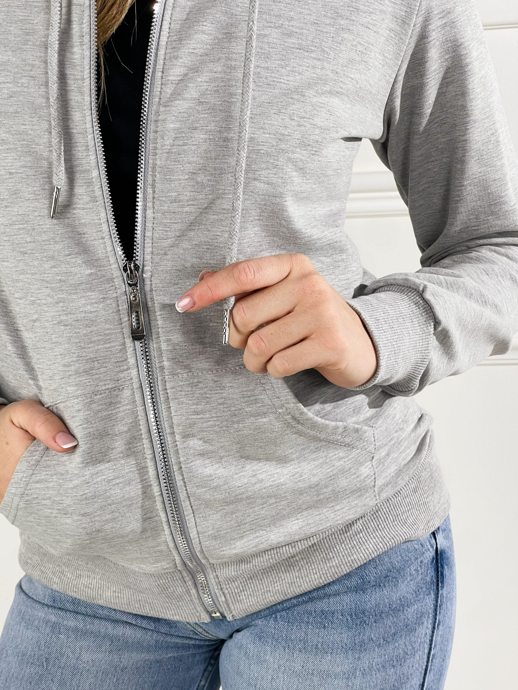 felpa Basic con cappuccio e zip|Colore:Grigio