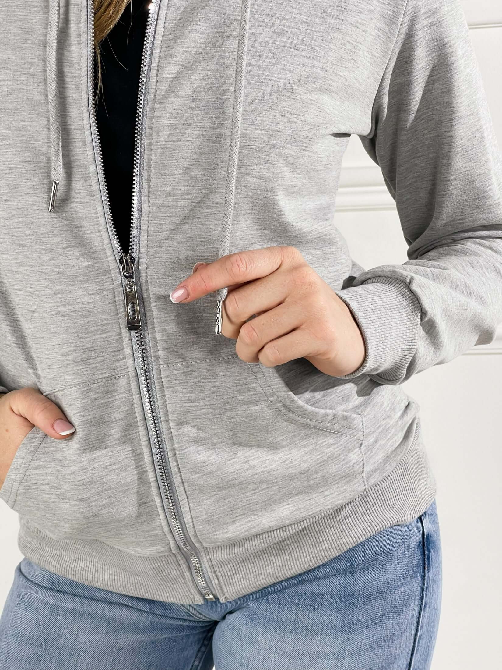 felpa Basic con cappuccio e zip|Colore:Grigio